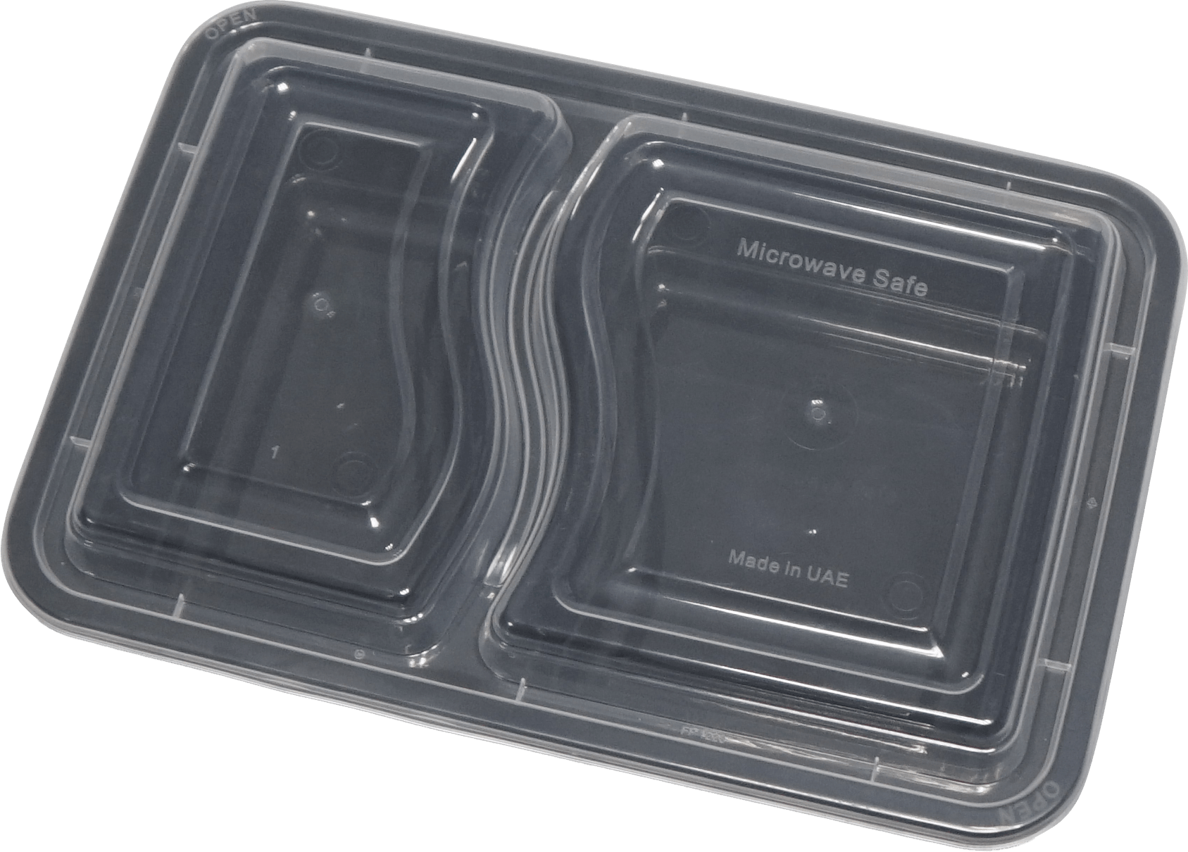 [150ct] 28 oz PP Plastic Microwavable Heavy Weight Containers & Lids | 2 - compartment | Black - Biocean by Danube BlueBiocean