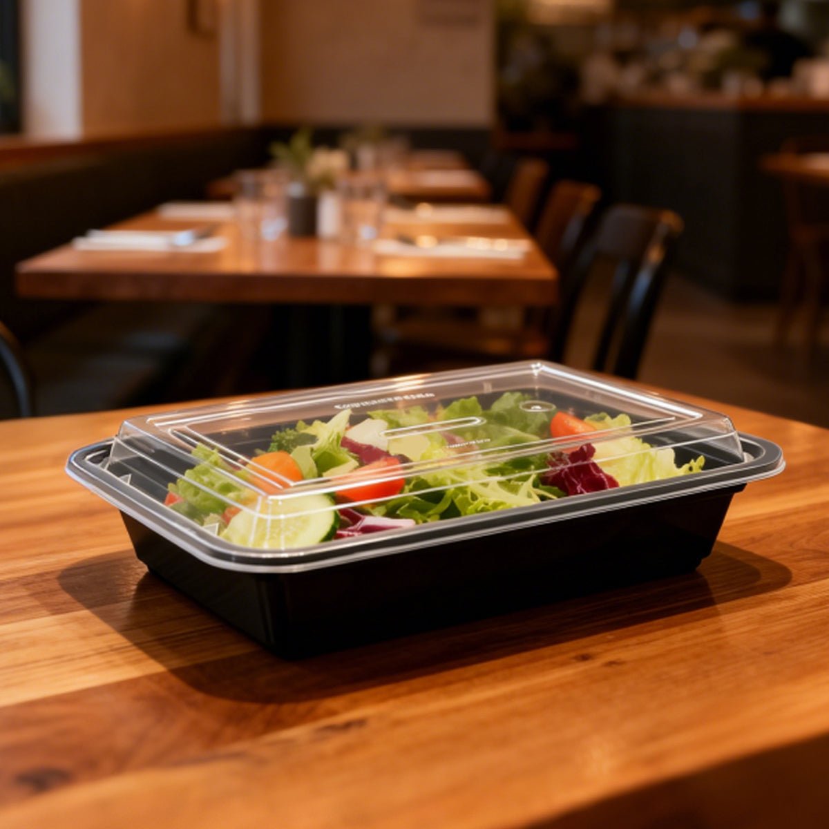 [150ct] 28 oz PP Plastic Microwavable take - out Containers & Lids | Rectangular | Black - Biocean by Danube BlueBiocean
