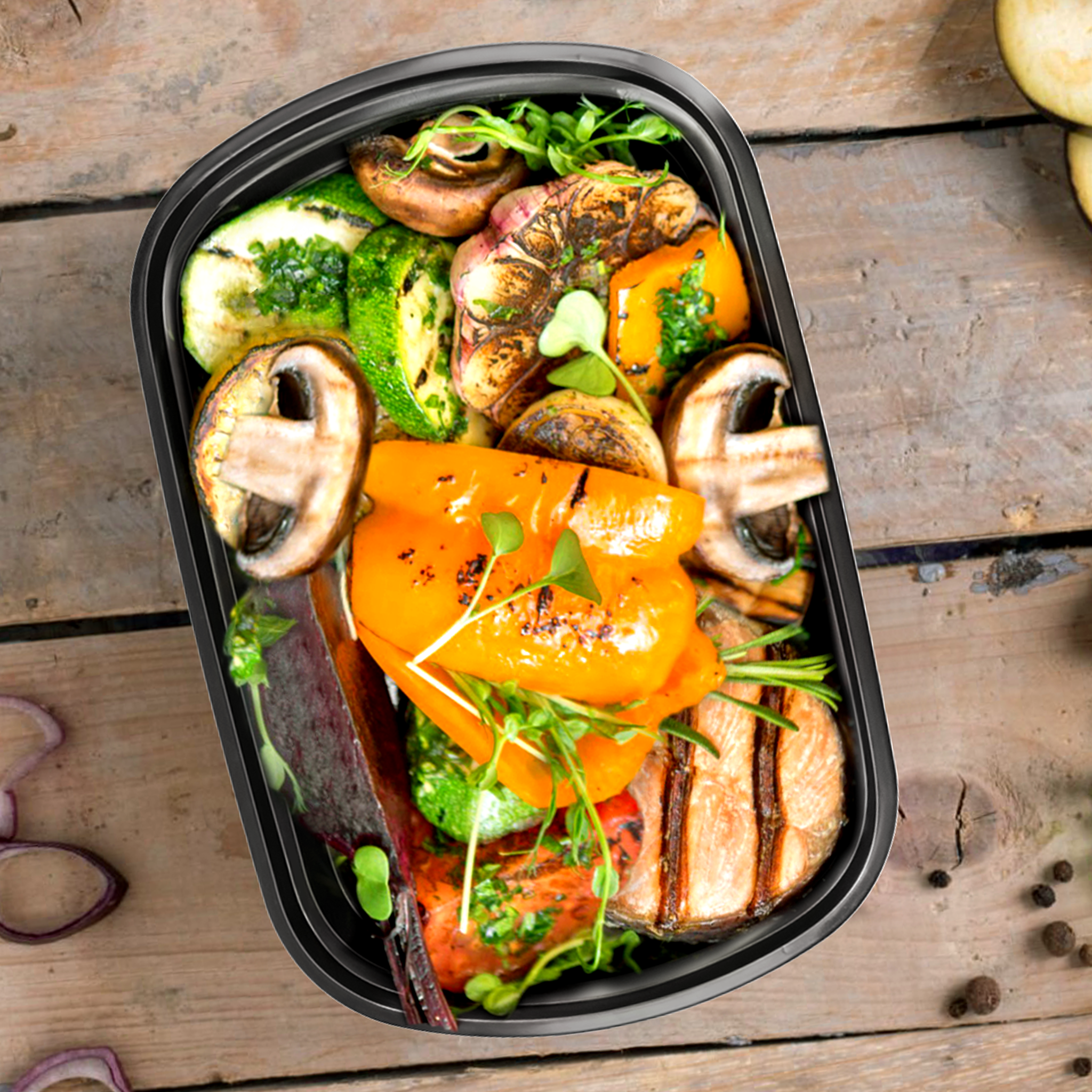 [150ct] 28oz PP Plastic Microwavable Rectangular Food Containers & Lids | Black - Biocean by Danube BlueBiocean