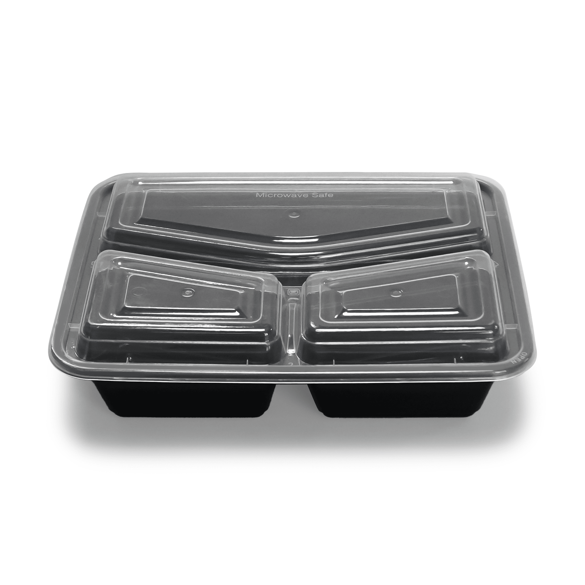 [150ct] 32 oz PP Plastic Microwavable Heavy Weight Containers & Lids | 3 - compartment | Black - Biocean by Danube BlueBiocean