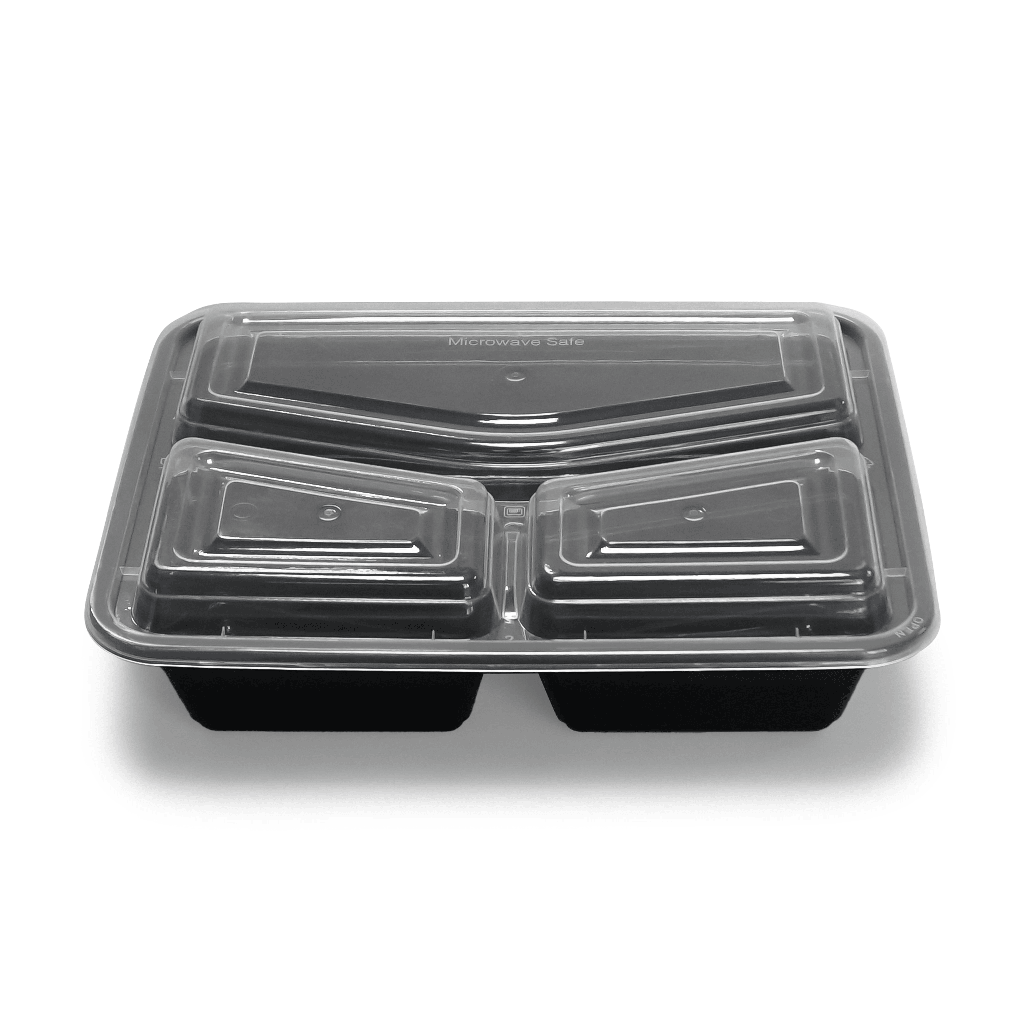 [150ct] 32 oz PP Plastic Microwavable Heavy Weight Containers & Lids | 3 - compartment | Black - Biocean by Danube BlueBiocean