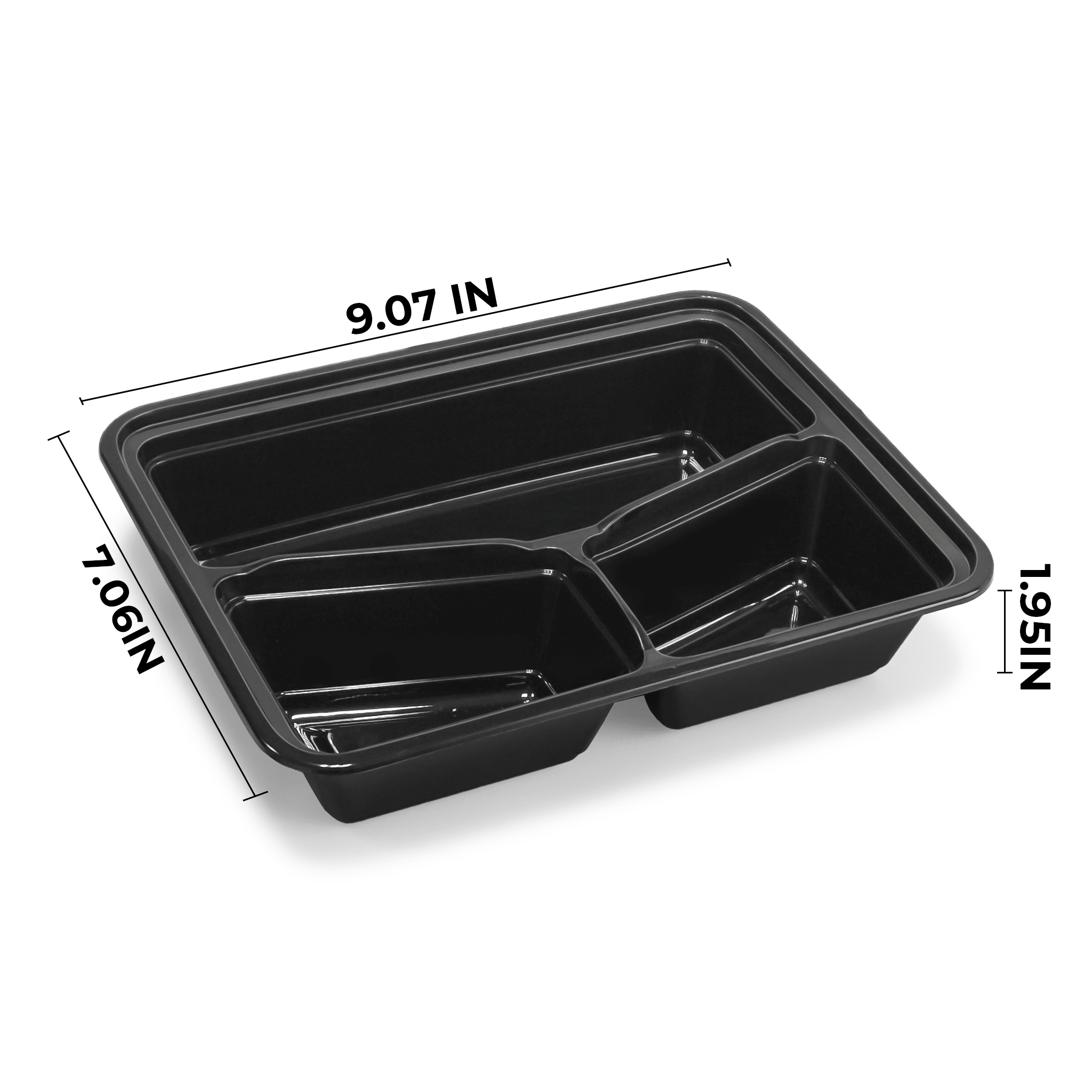 [150ct] 32 oz PP Plastic Microwavable Heavy Weight Containers & Lids | 3 - compartment | Black - Biocean by Danube BlueBiocean