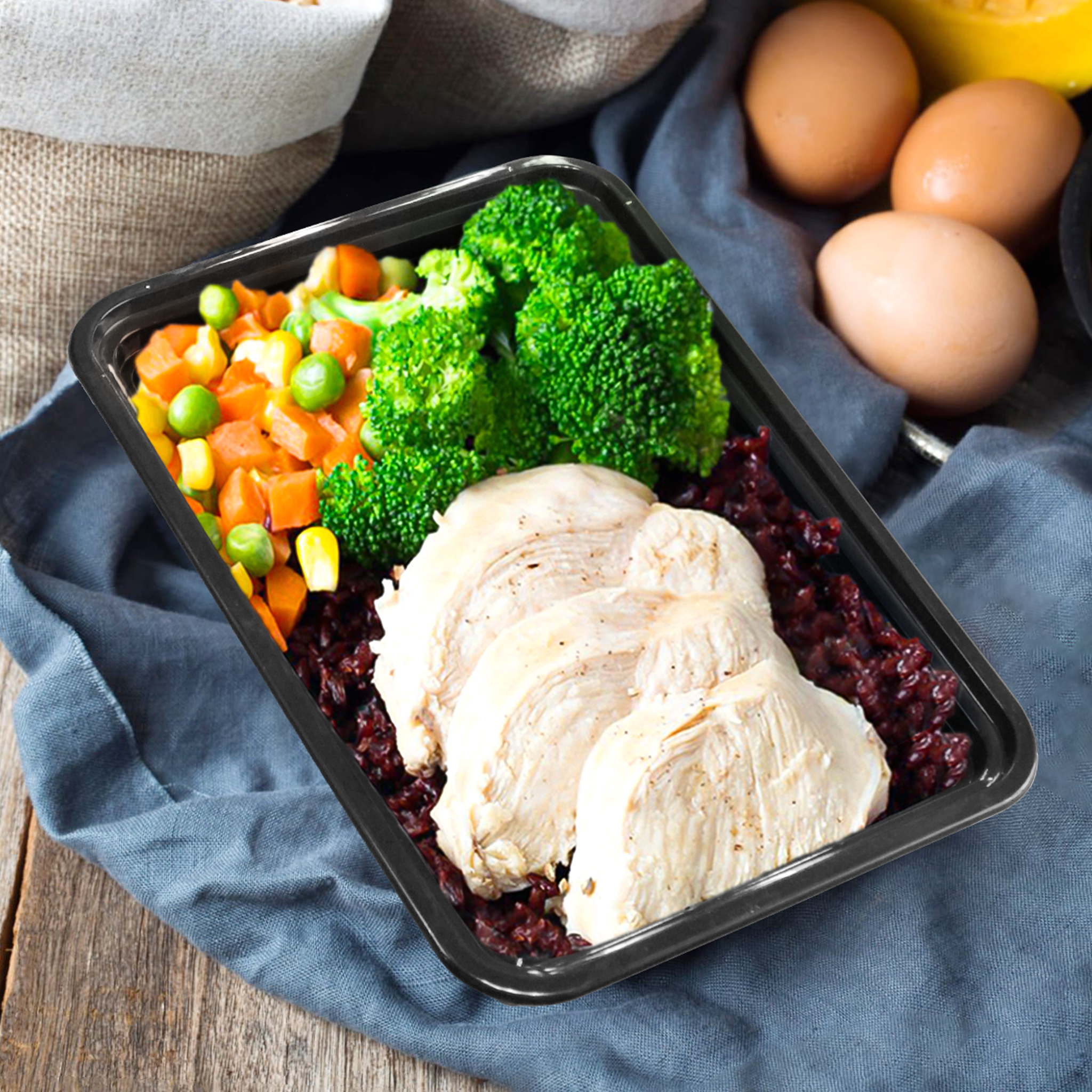 [150ct] 32 oz PP Plastic Microwavable take - out Containers & Lids | Rectangular | Black - Biocean by Danube BlueBiocean