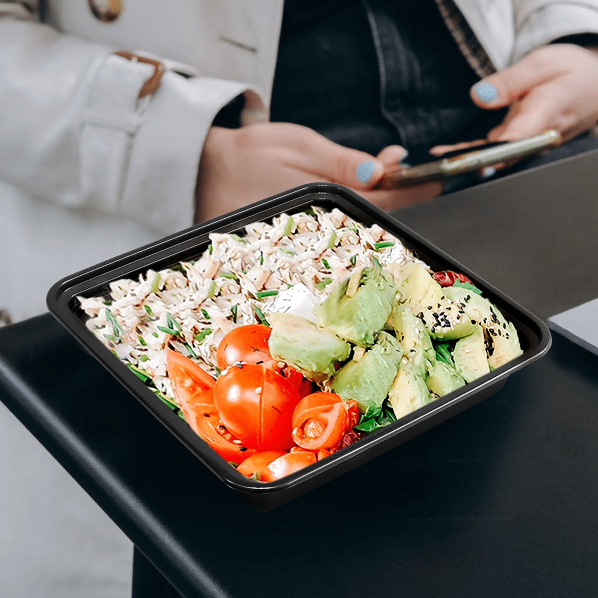 [150ct] 48 oz PP Plastic Microwavable take - out Containers & Lids | Rectangular | Black - Biocean by Danube BlueBiocean