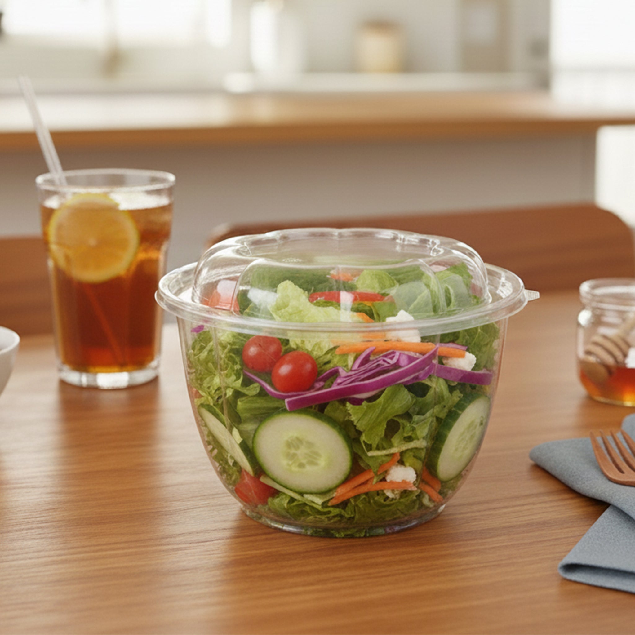[150ct] 48oz PET Salad Bowl with Lid | Clear - Biocean by Danube BlueBiocean
