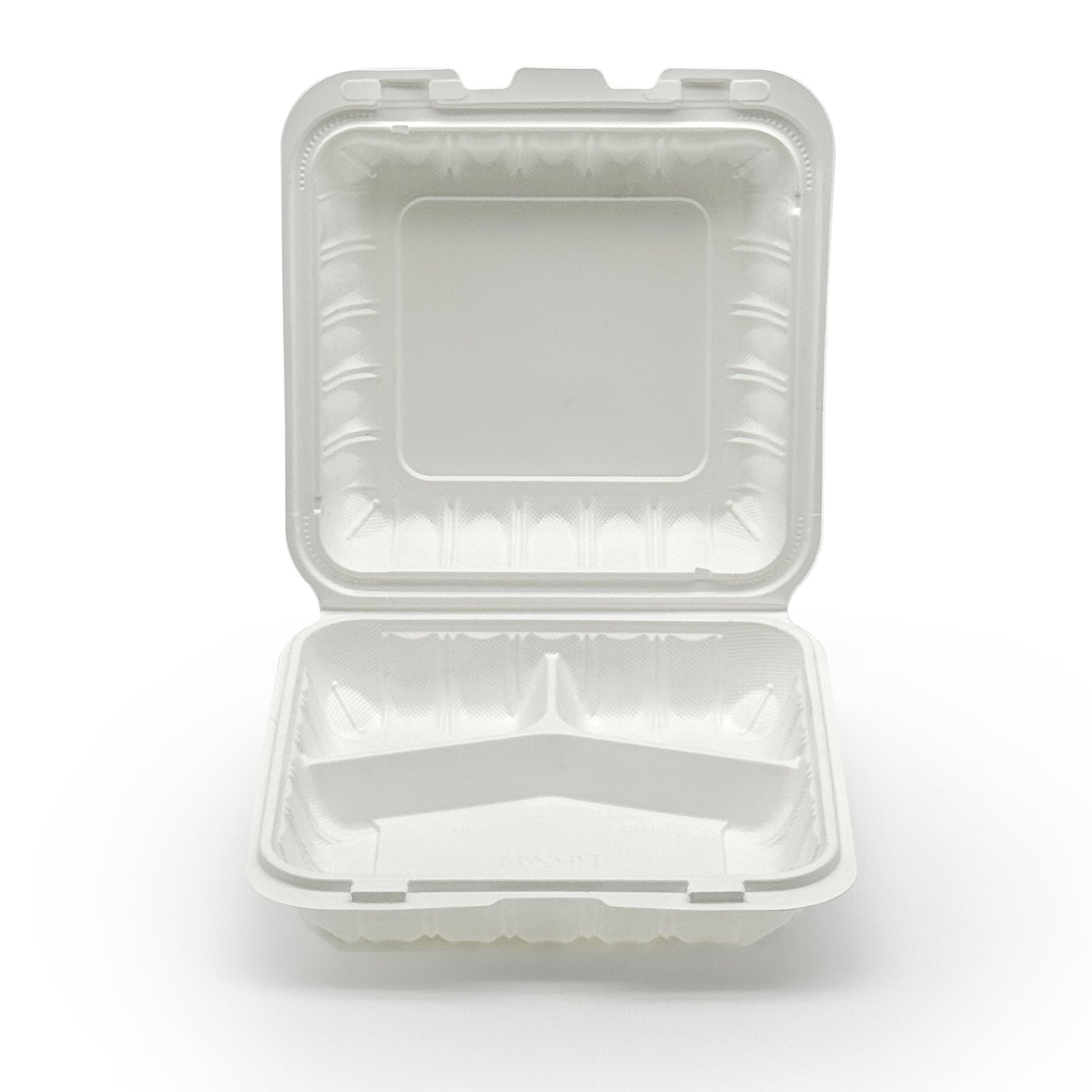 [150ct] 7" x 7" Microwaveable Mineral Filled PP Hinged Food Containers | 3-Compartment | White - Biocean by Danube BlueBiocean