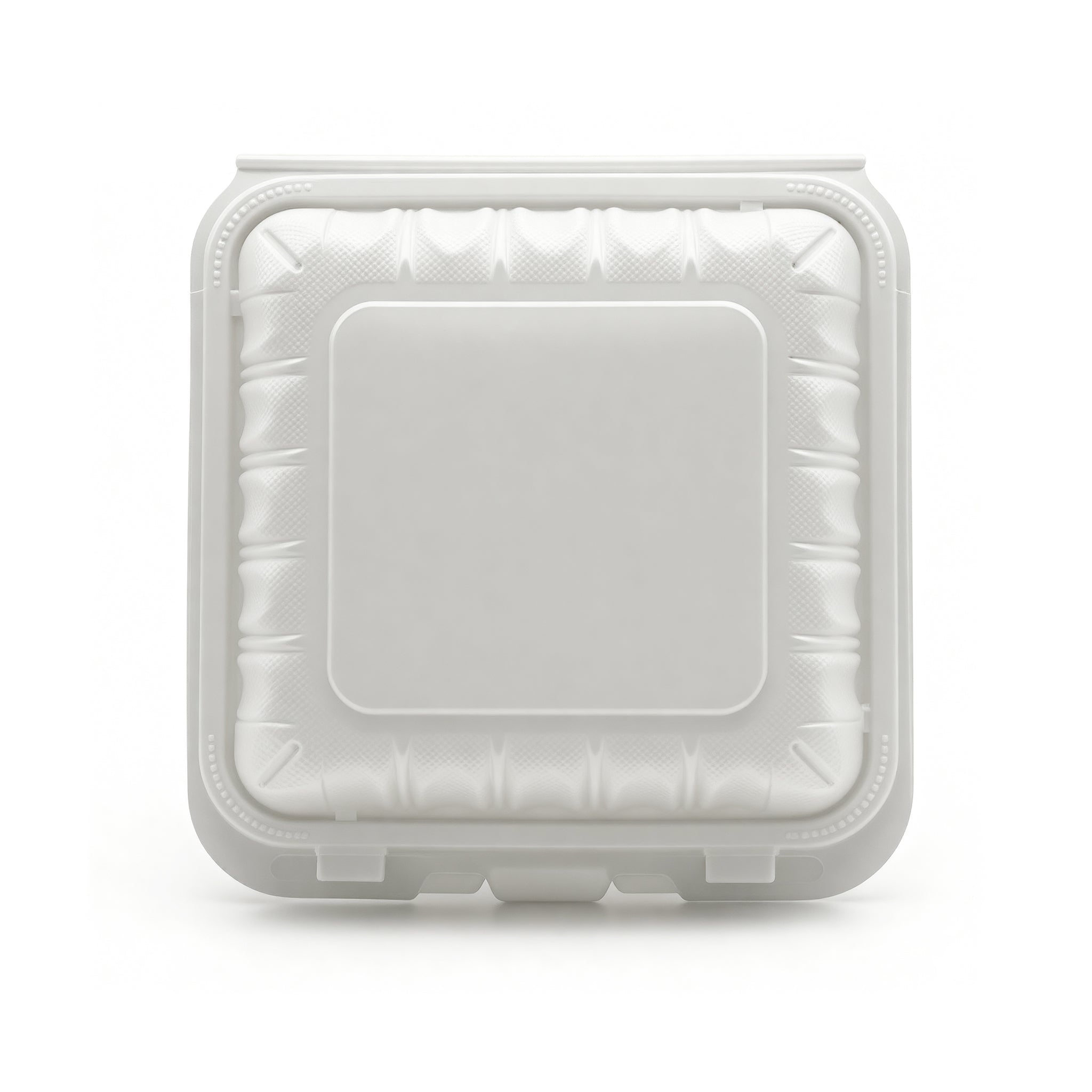 [150ct] 7" x 7" Microwaveable Mineral Filled PP Hinged Food Containers | 3-Compartment | White - Biocean by Danube BlueBiocean