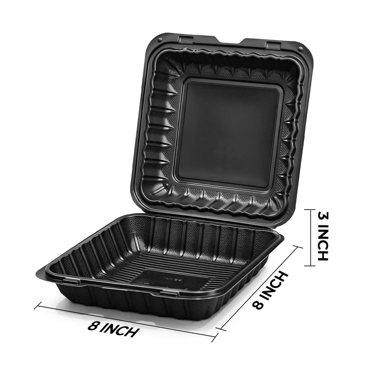 [150ct] 8" x 8" Microwaveable Mineral Filled PP Hinged Containers | Black - Biocean by Danube BlueBiocean