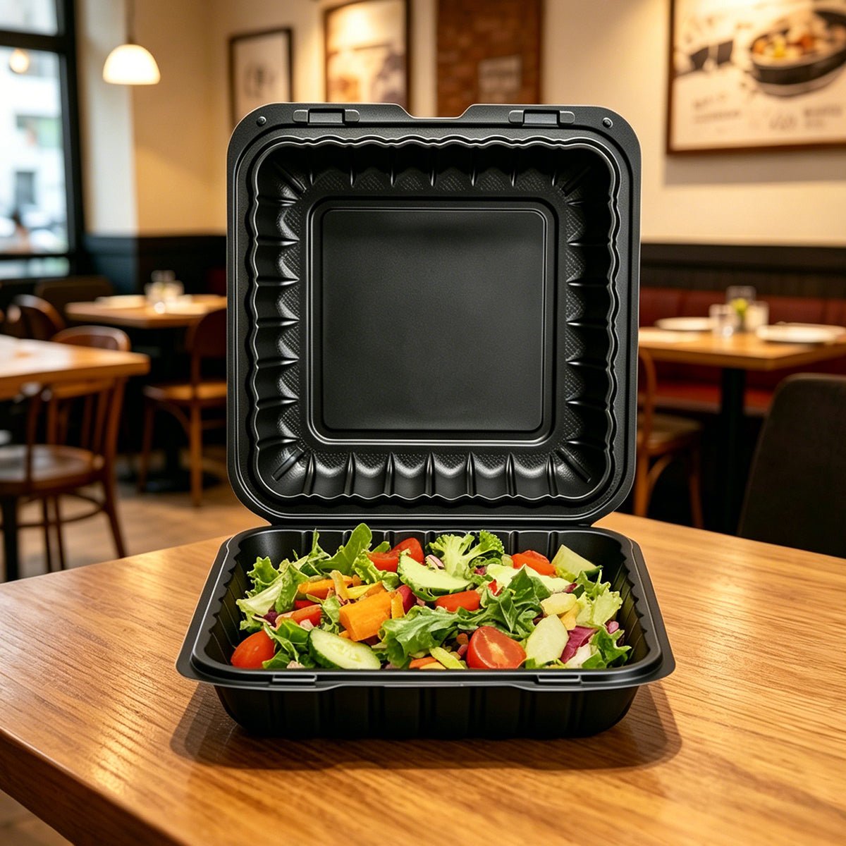 [150ct] 8" x 8" Microwaveable Mineral Filled PP Hinged Containers | Black - Biocean by Danube BlueBiocean