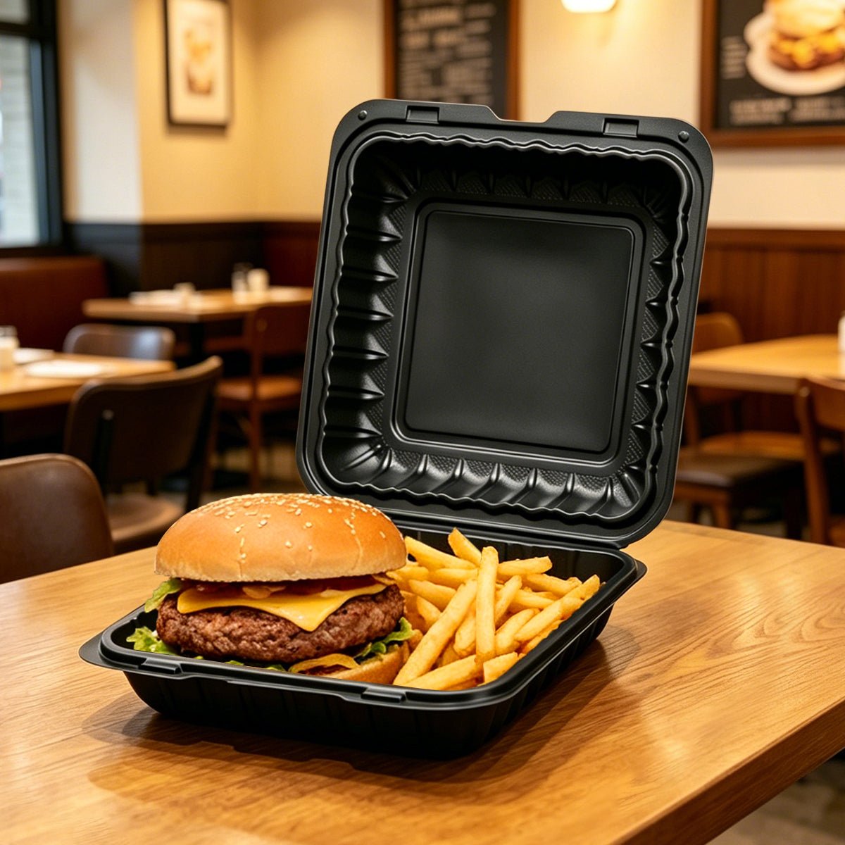 [150ct] 8" x 8" Microwaveable Mineral Filled PP Hinged Containers | Black - Biocean by Danube BlueBiocean