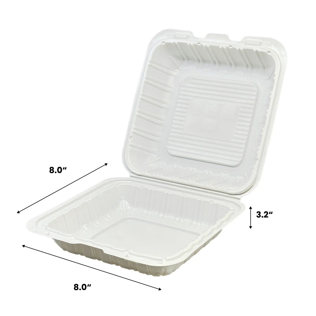 [150ct] 8" x 8" Microwaveable Mineral Filled PP Hinged Containers | White - Biocean by Danube BlueBiocean
