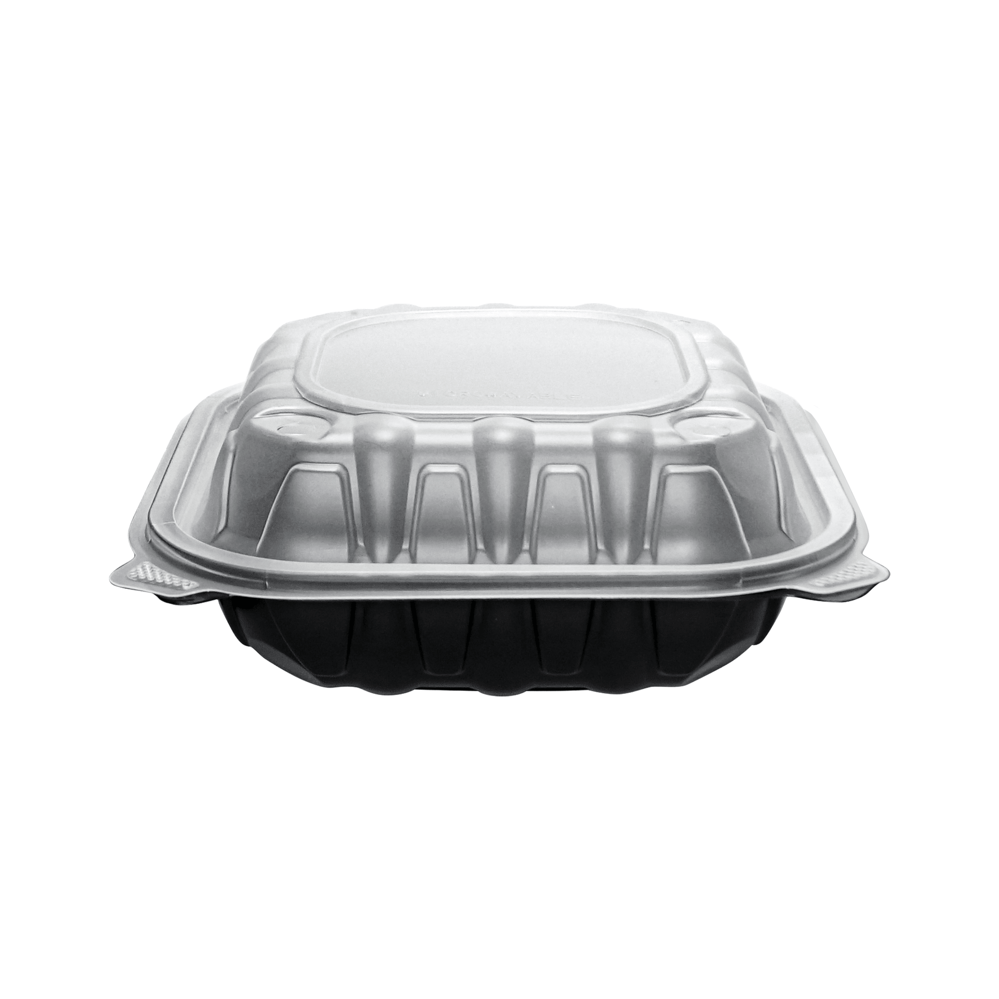[150ct] 8" x 8" x 3" Premium PP Hinged Food Containers | 1 - Compartment | Clear and Black - Biocean by Danube BlueBiocean