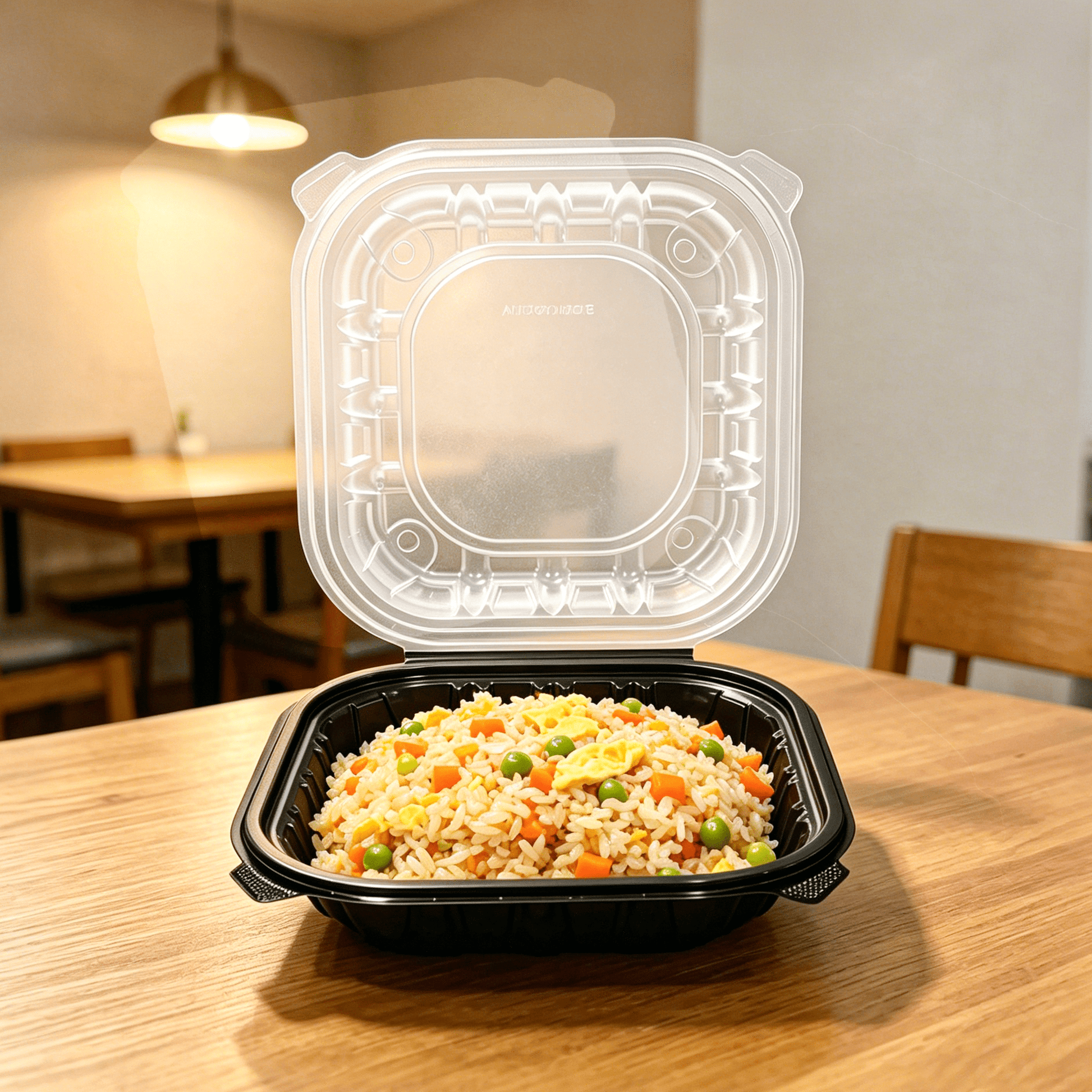 [150ct] 8" x 8" x 3" Premium PP Hinged Food Containers | 1 - Compartment | Clear and Black - Biocean by Danube BlueBiocean