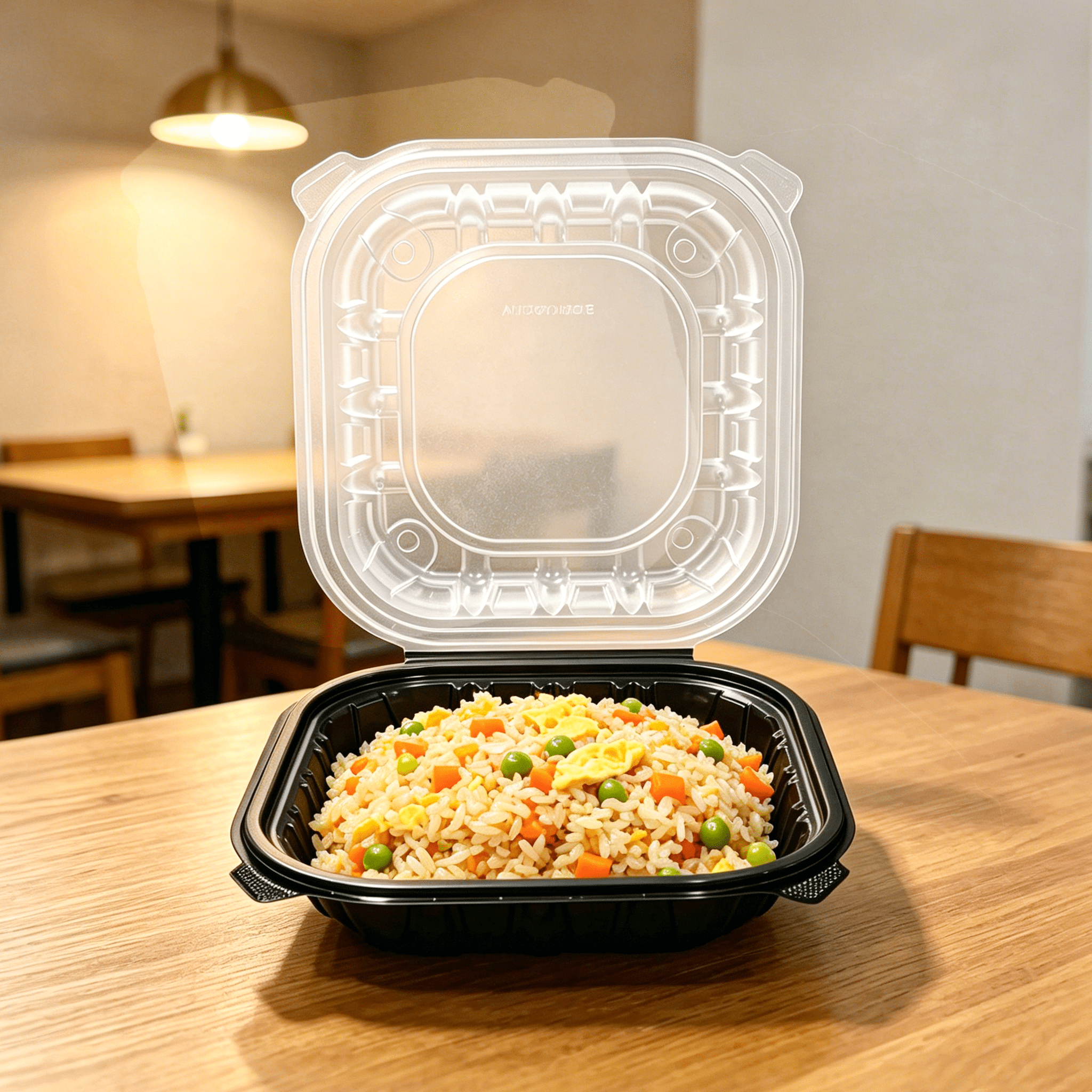 [150ct] 8" x 8" x 3" Premium PP Hinged Food Containers | 1 - Compartment | Clear and Black - Biocean by Danube BlueBiocean