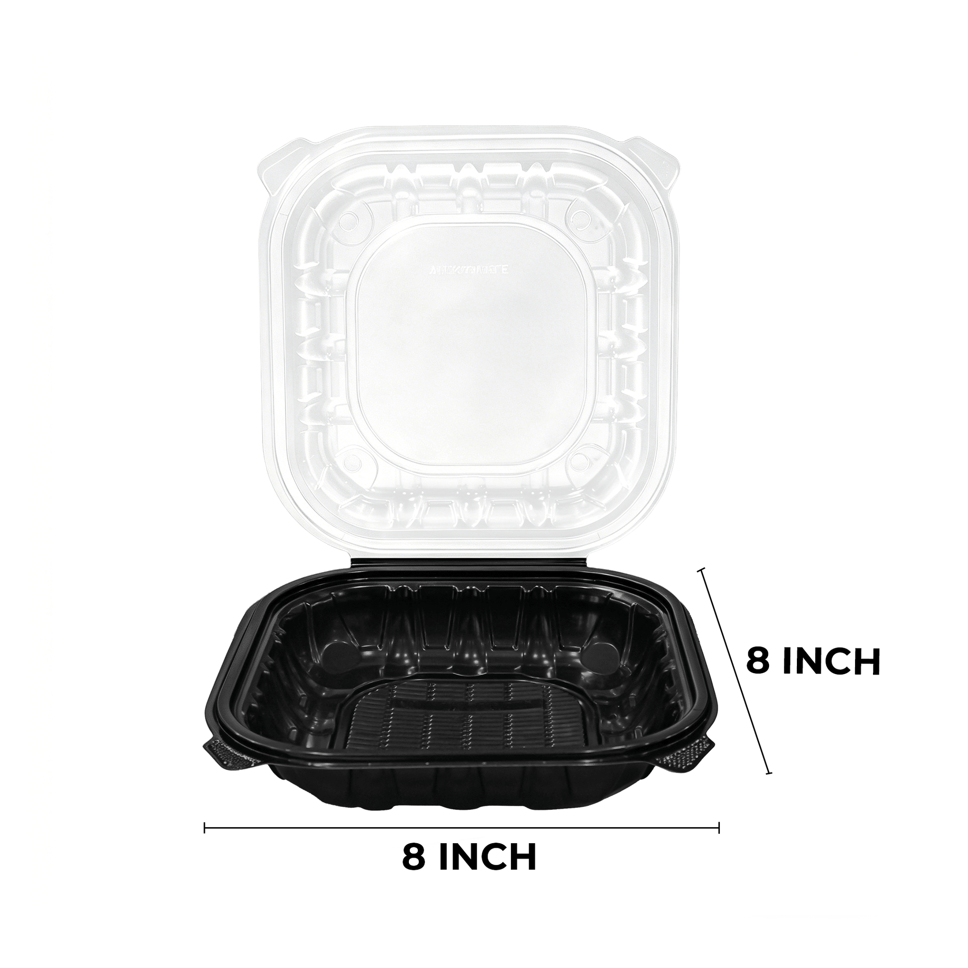 [150ct] 8" x 8" x 3" Premium PP Hinged Food Containers | 1 - Compartment | Clear and Black - Biocean by Danube BlueBiocean