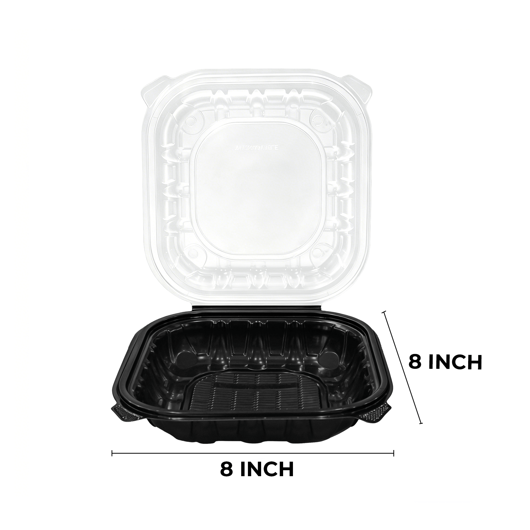 [150ct] 8" x 8" x 3" Premium PP Hinged Food Containers | 1 - Compartment | Clear and Black - Biocean by Danube BlueBiocean