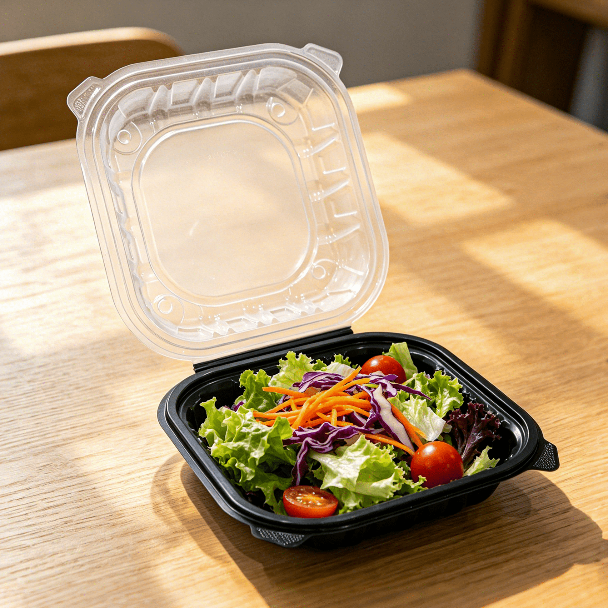 [150ct] 8" x 8" x 3" Premium PP Hinged Food Containers | 1 - Compartment | Clear and Black - Biocean by Danube BlueBiocean