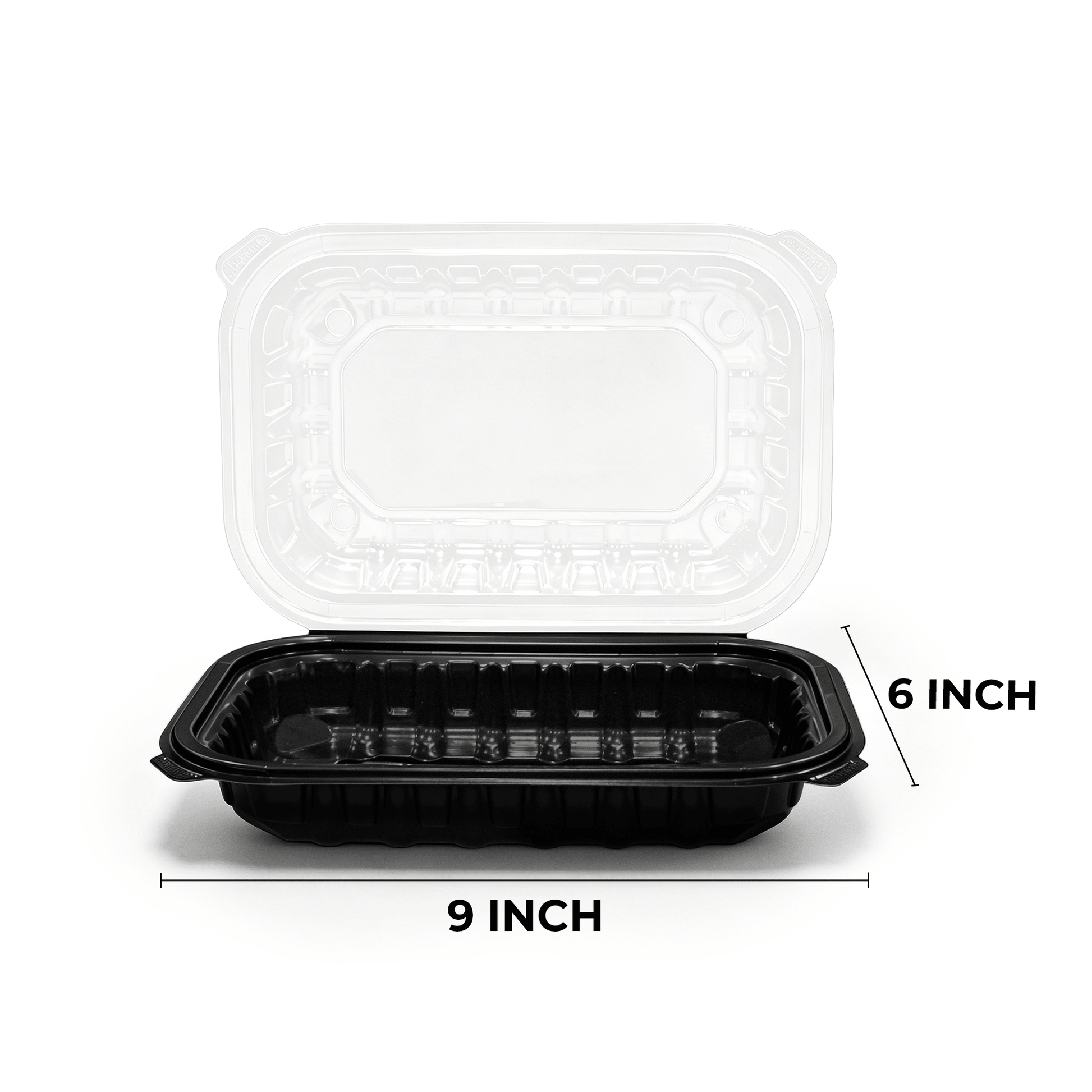 [150ct] 9" x 6" x 3" Premium PP Hinged Food Containers | 1 - Compartment | Clear and Black - Biocean by Danube BlueBiocean