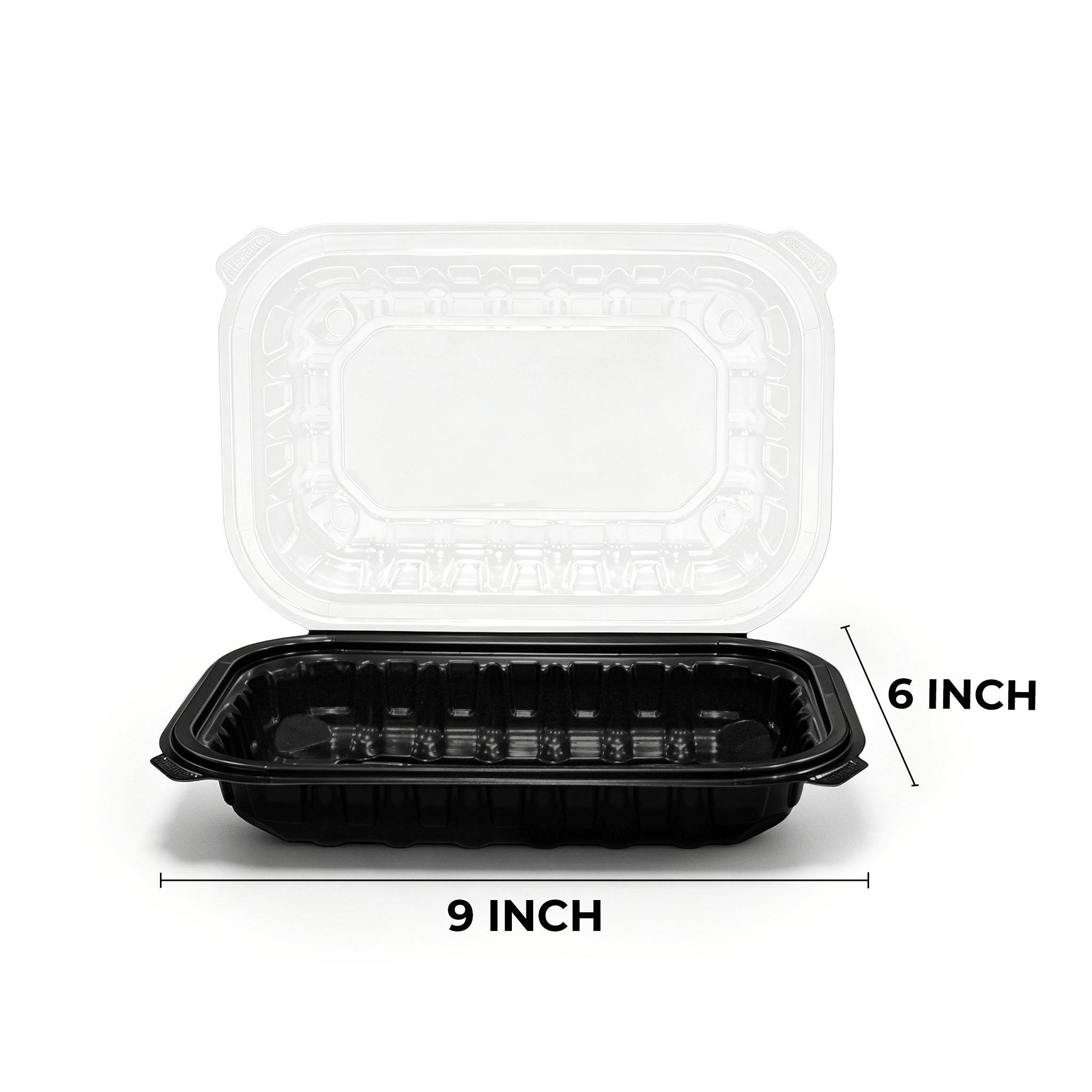 [150ct] 9" x 6" x 3" Premium PP Hinged Food Containers | 1 - Compartment | Clear and Black - Biocean by Danube BlueBiocean