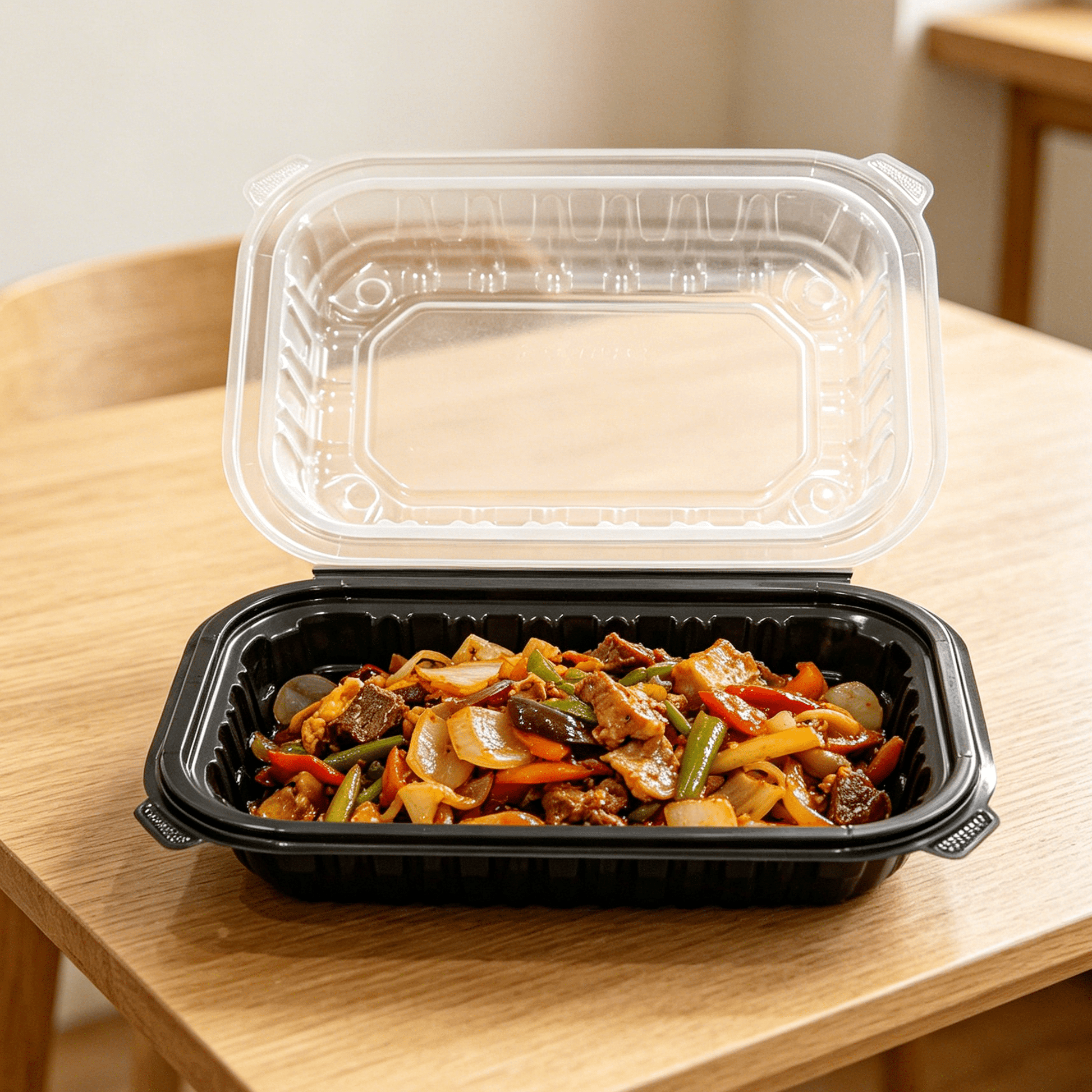 [150ct] 9" x 6" x 3" Premium PP Hinged Food Containers | 1 - Compartment | Clear and Black - Biocean by Danube BlueBiocean