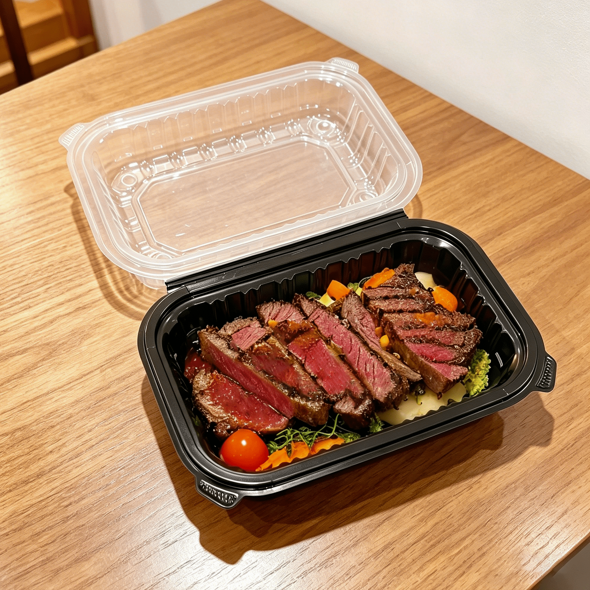 [150ct] 9" x 6" x 3" Premium PP Hinged Food Containers | 1 - Compartment | Clear and Black - Biocean by Danube BlueBiocean