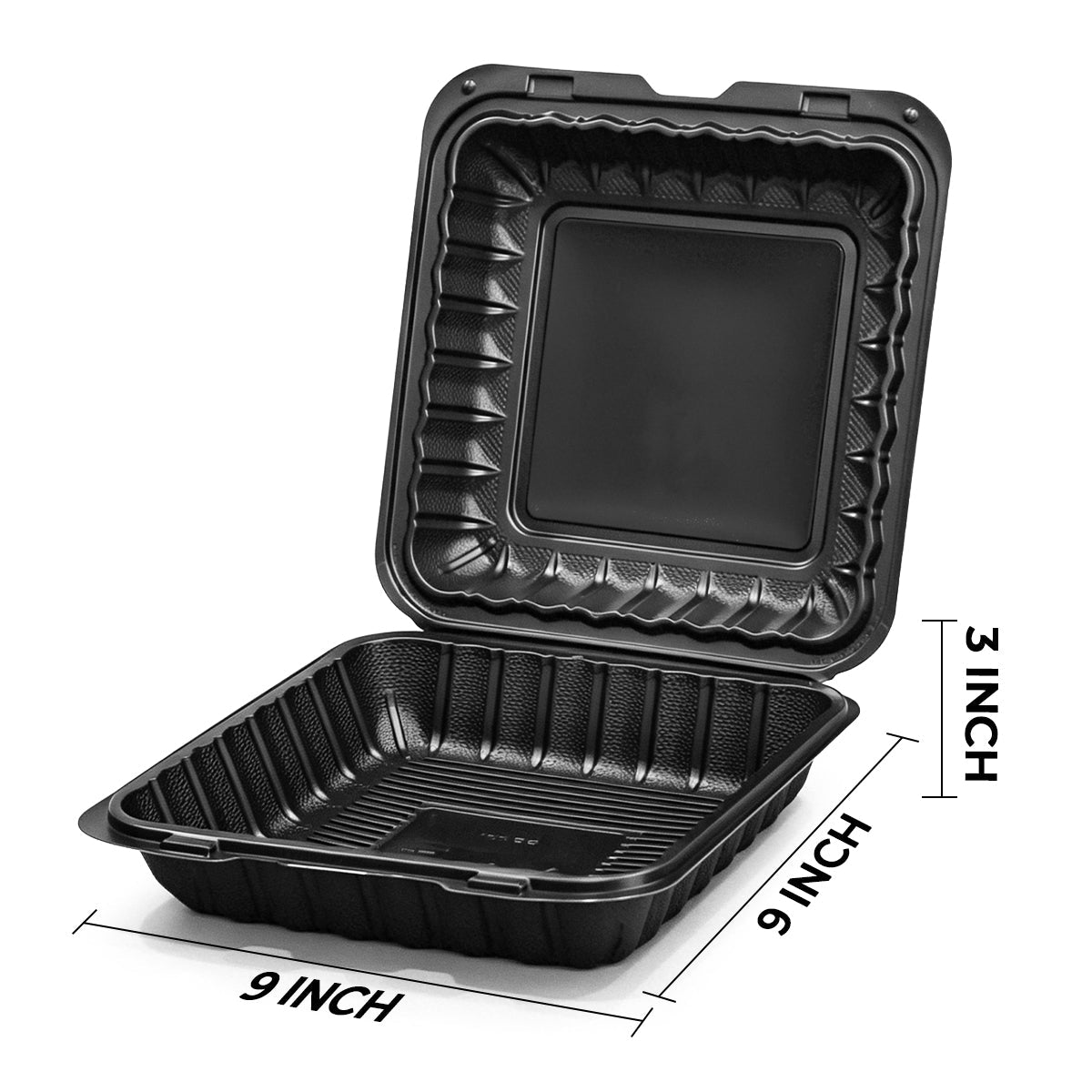 [150ct] 9" x 9" Microwaveable Mineral Filled PP Hinged Containers | Black - Biocean by Danube BlueBiocean