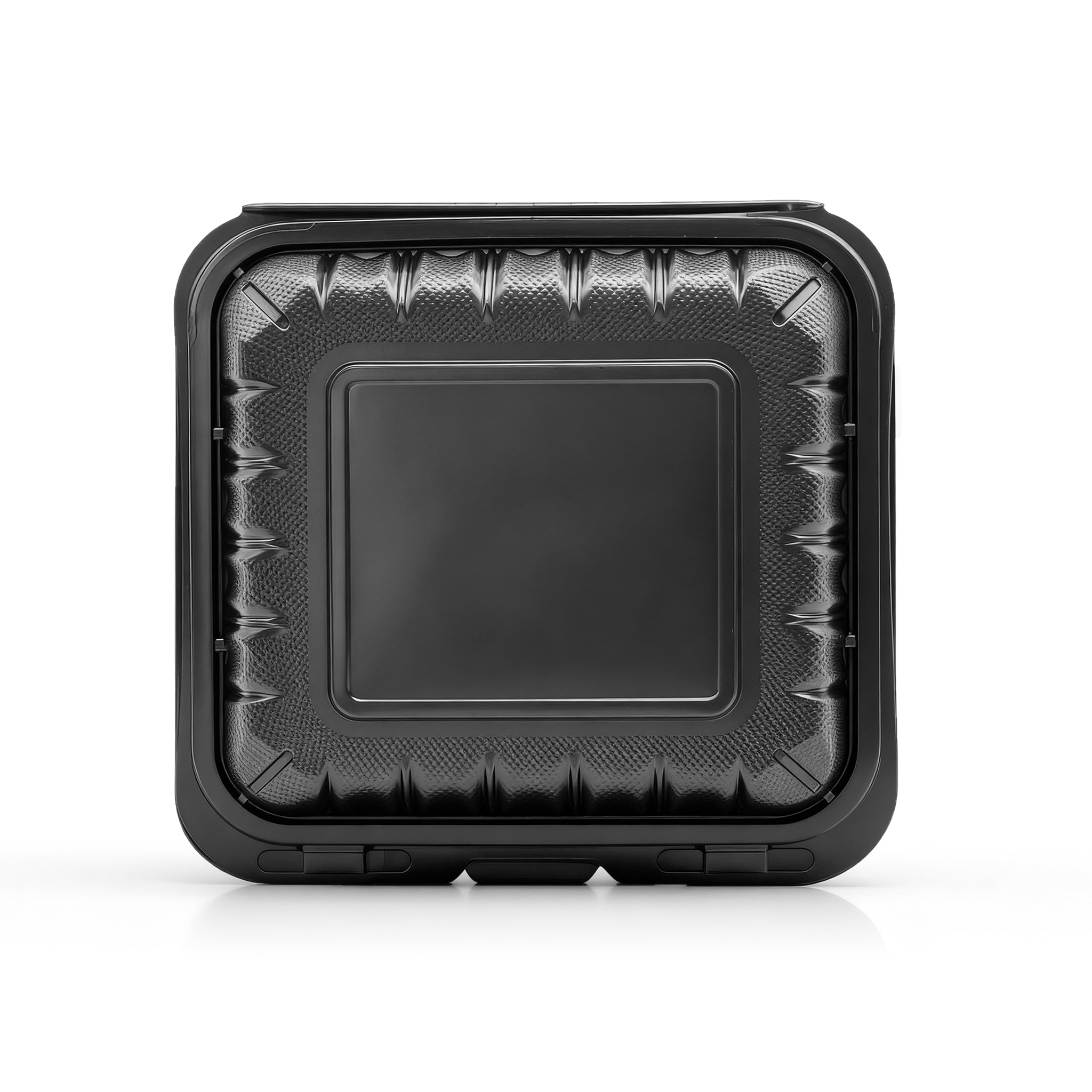 [150ct] 9" x 9" Microwaveable Mineral-Filled PP Hinged Food Containers | 3-Compartment | Black - Biocean by Danube BlueBiocean