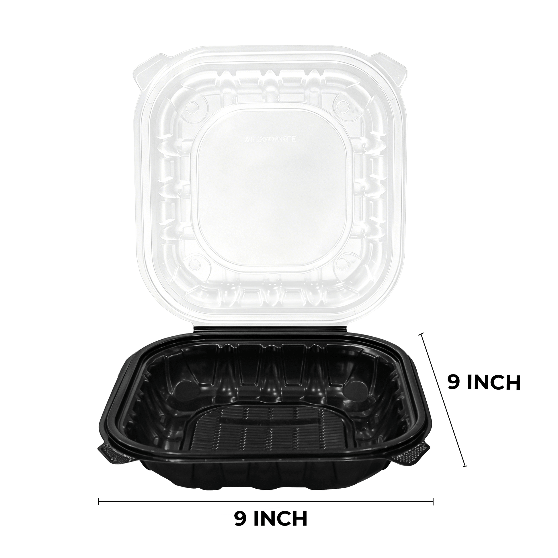 [150ct] 9" x 9" x 3" Premium PP Hinged Food Containers | 1 - Compartment | Clear and Black - Biocean by Danube BlueBiocean