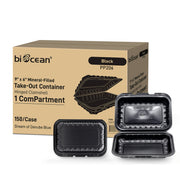 [150ct] 9"x 6" Microwaveable Mineral Filled PP Hinged Containers | Black - Biocean by Danube BlueBiocean