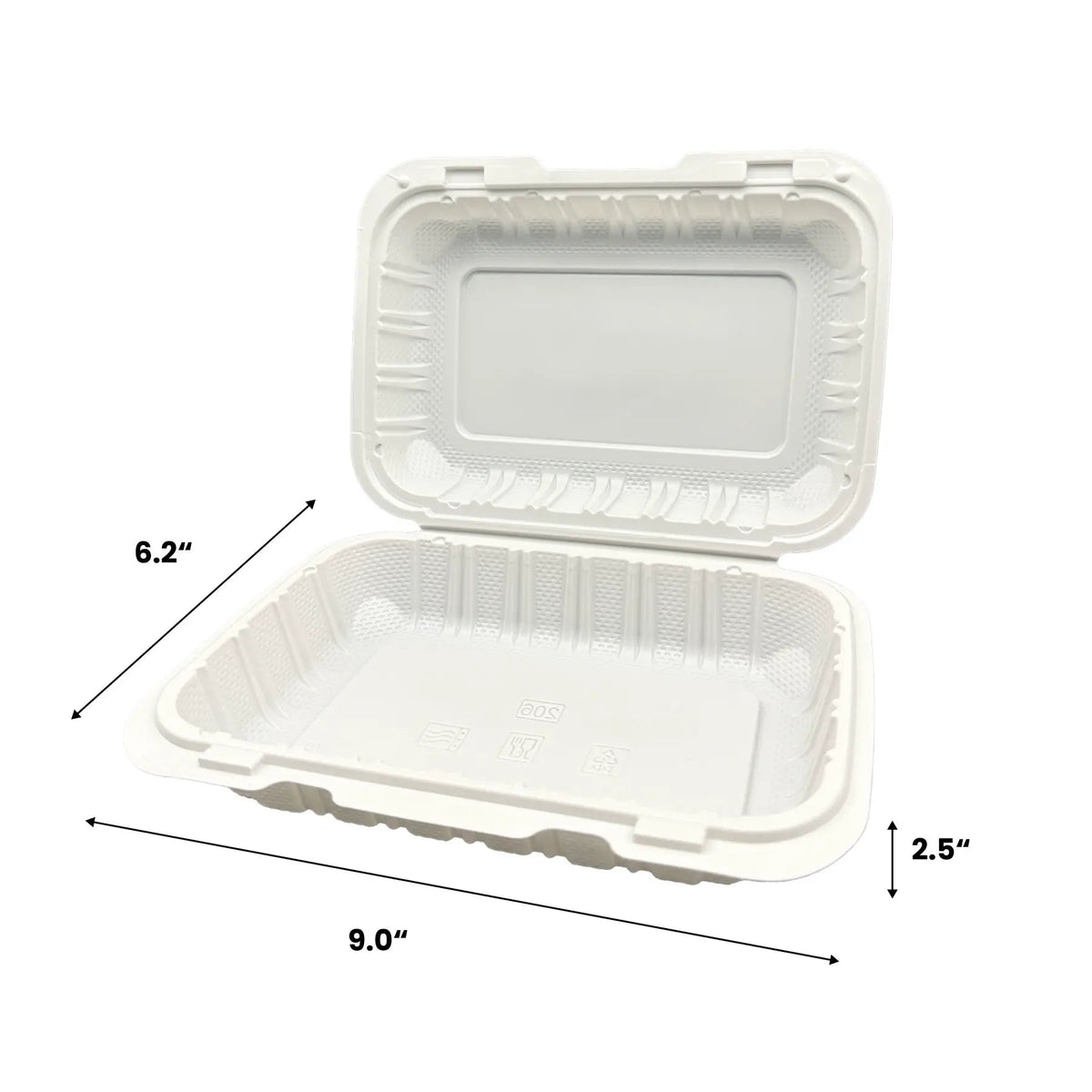 [150ct] 9"x 6" Microwaveable Mineral Filled PP Hinged Containers | White - Biocean by Danube BlueBiocean
