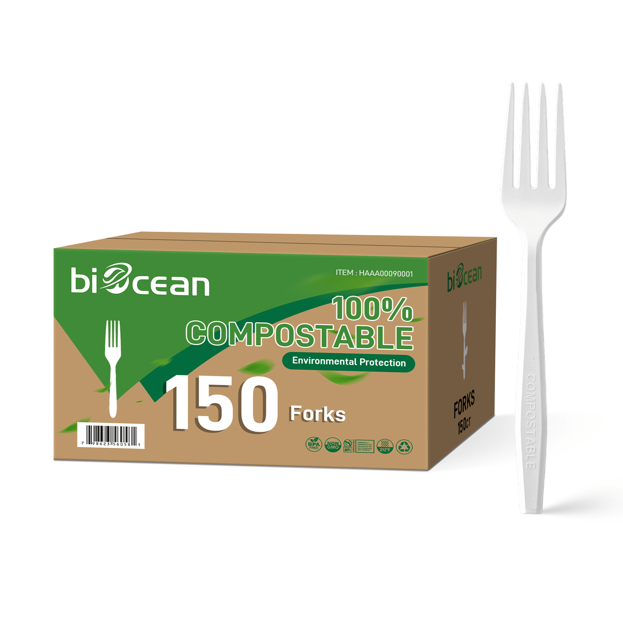 [150ct] Compostable PLA Heavy Weight Forks | Whtie - Biocean by Danube BlueBiocean