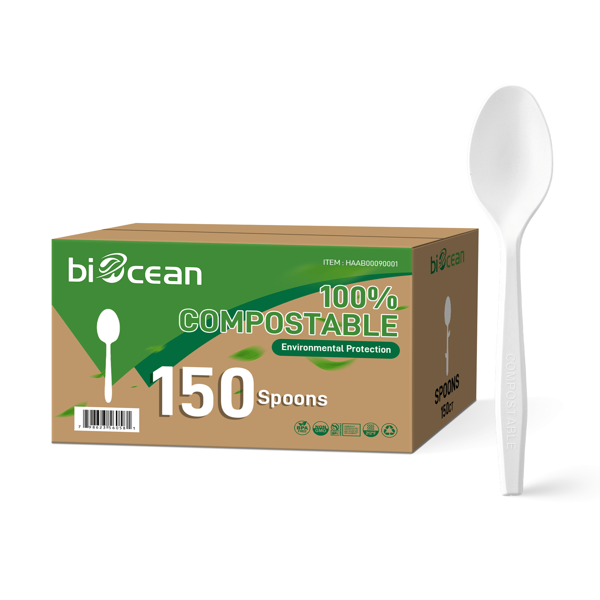 [150ct] Compostable PLA Heavy Weight Tea Spoons | Whtie - Biocean by Danube BlueBiocean