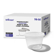 [240ct] 16oz PP Plastic Deli Containers with Lids | Clear