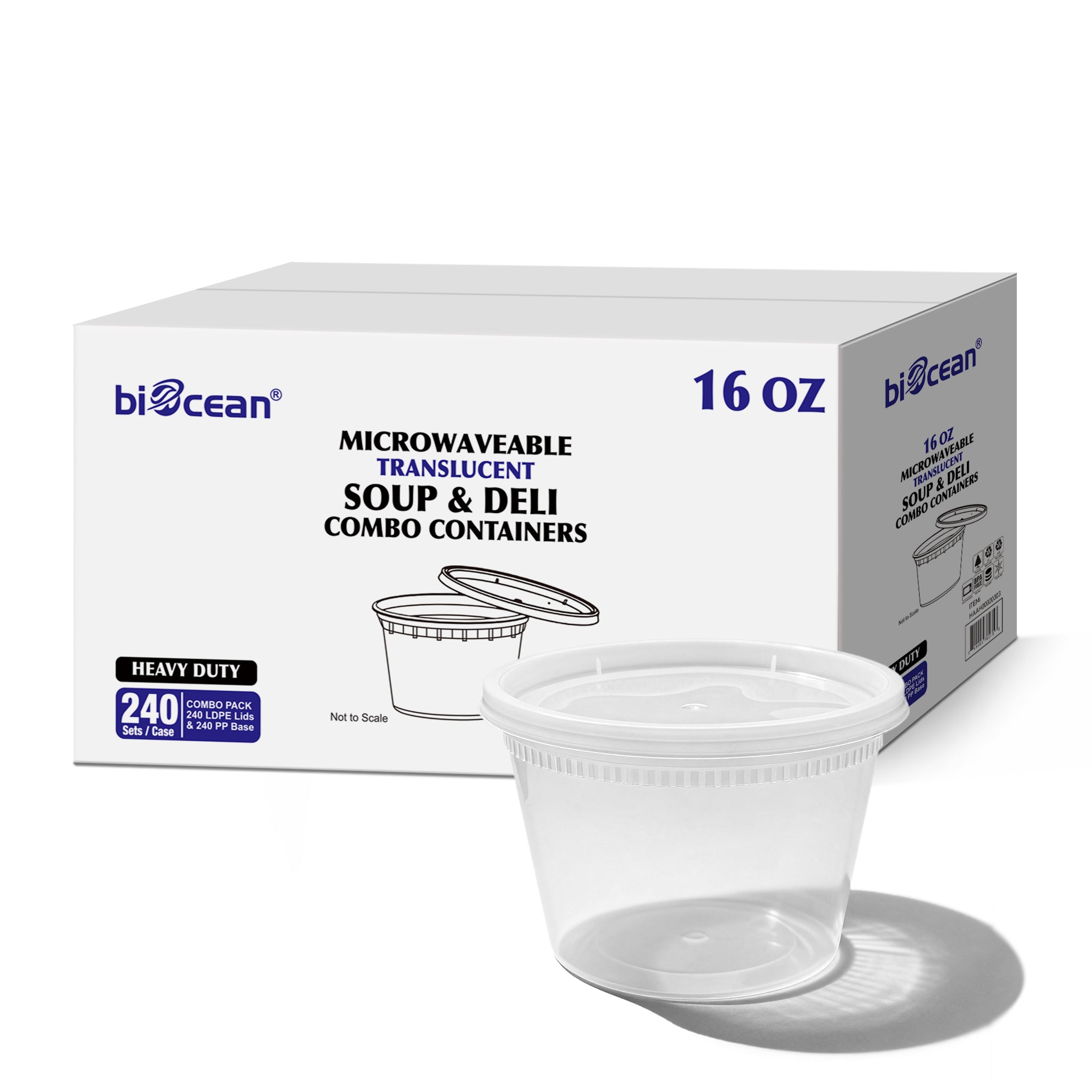 [240ct] 16oz PP Plastic Deli Containers with Lids | Clear