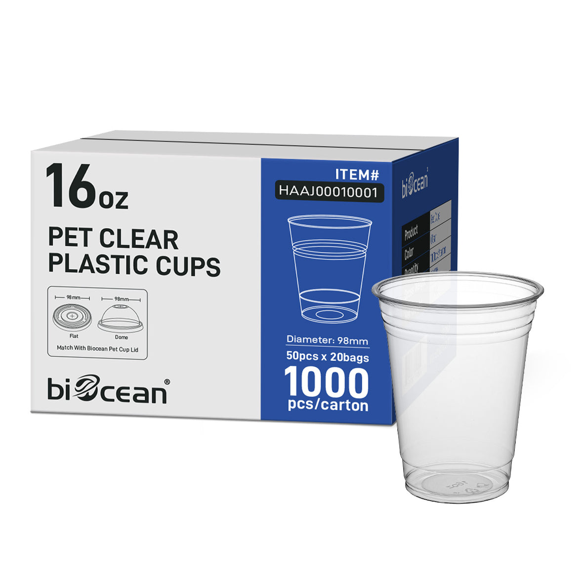 [1,000 ct] 16 oz PET Cold Cups | 98mm | Clear
