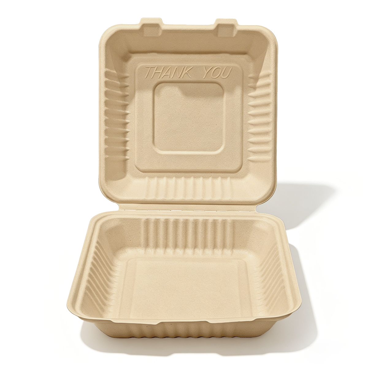 [200ct] 9" x 9" x 3" Sugarcane Bagasse Take-0ut Box | Natural