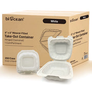 [250ct] 6”x 6“ Mineral Filled PP Hinged Containers | White