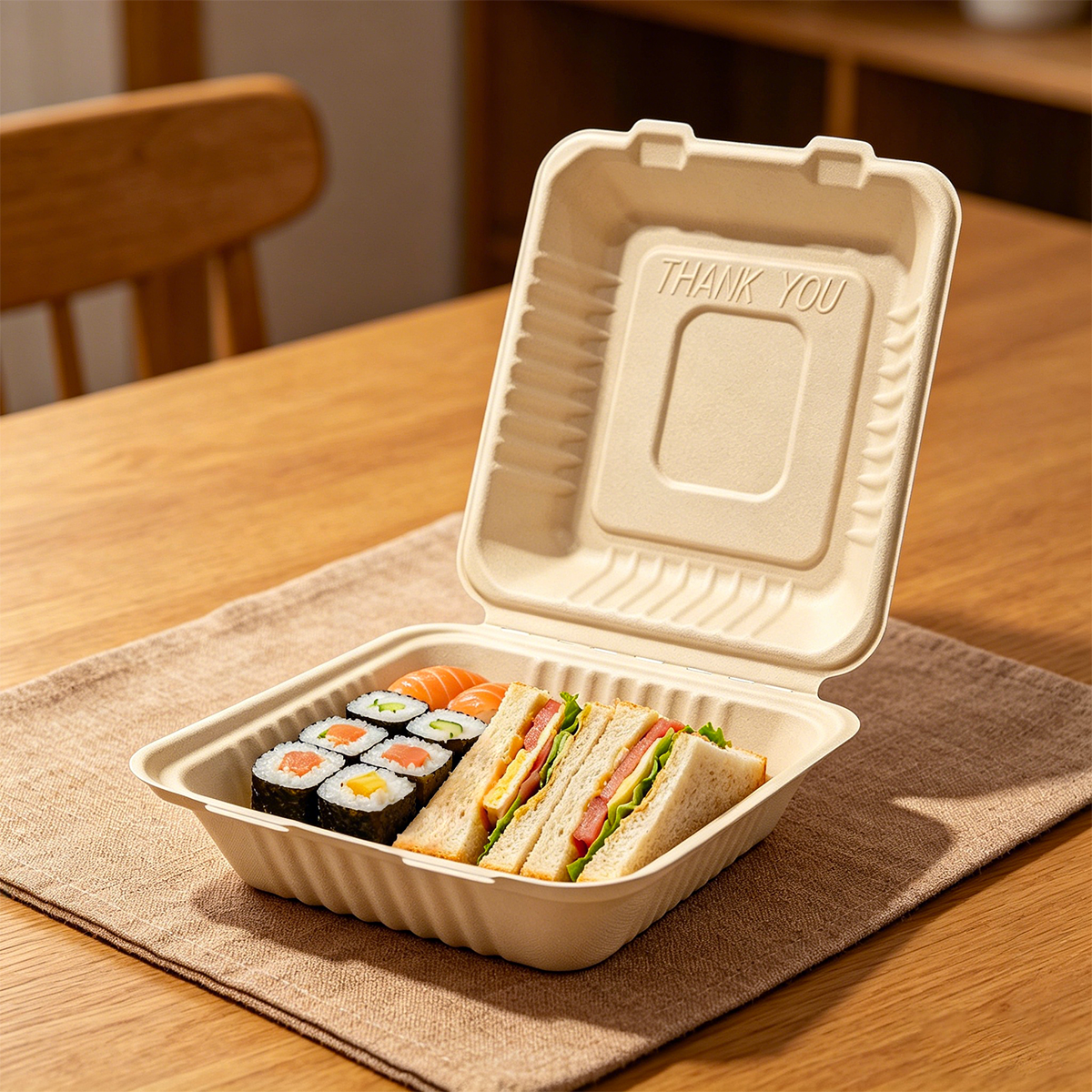 [200ct] 8" x 8"  x 3"Sugarcane Bagasse Take-0ut Box | Natural