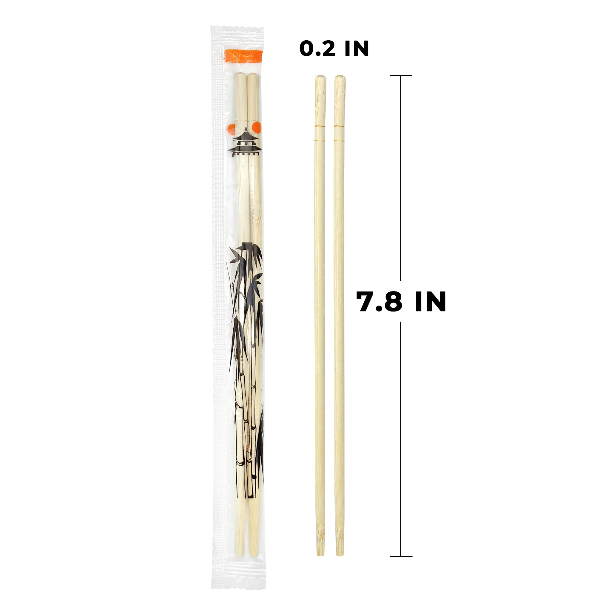 [100ct] 7.8" Plastic Wrapped Bamboo Round Chopsticks