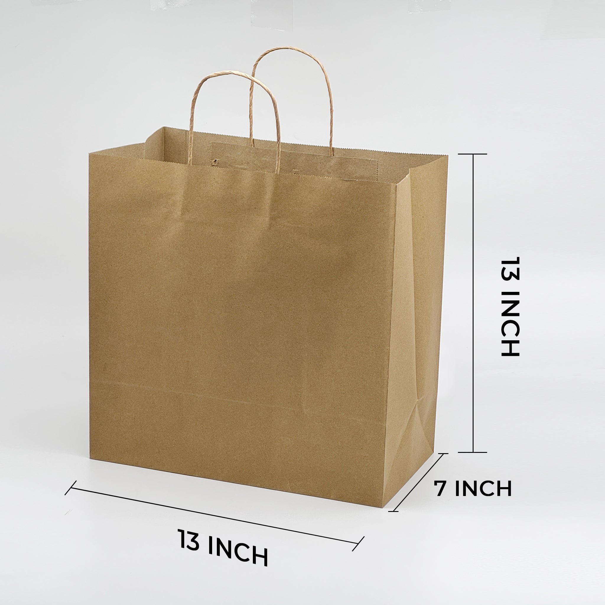 [250ct] 13" x 13"  x7" Kraft Paper Shopping Bags with Handles | Natural