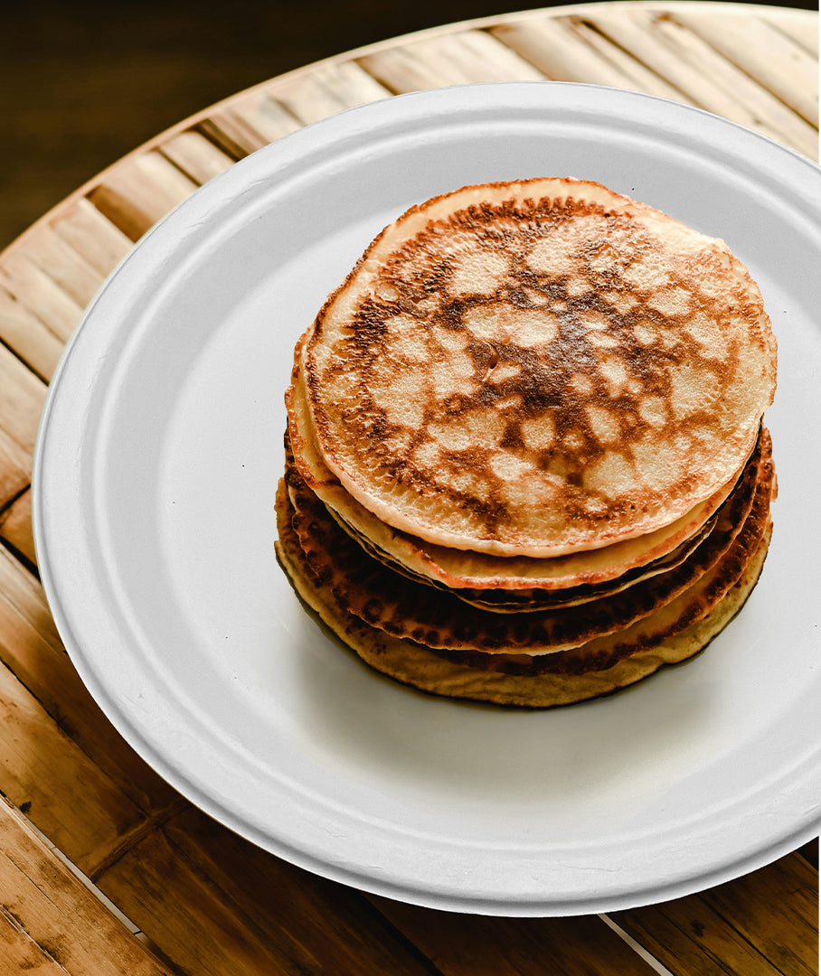 [500ct] Danube Blue 10" Compostable  Bagasse Plates | Round | White