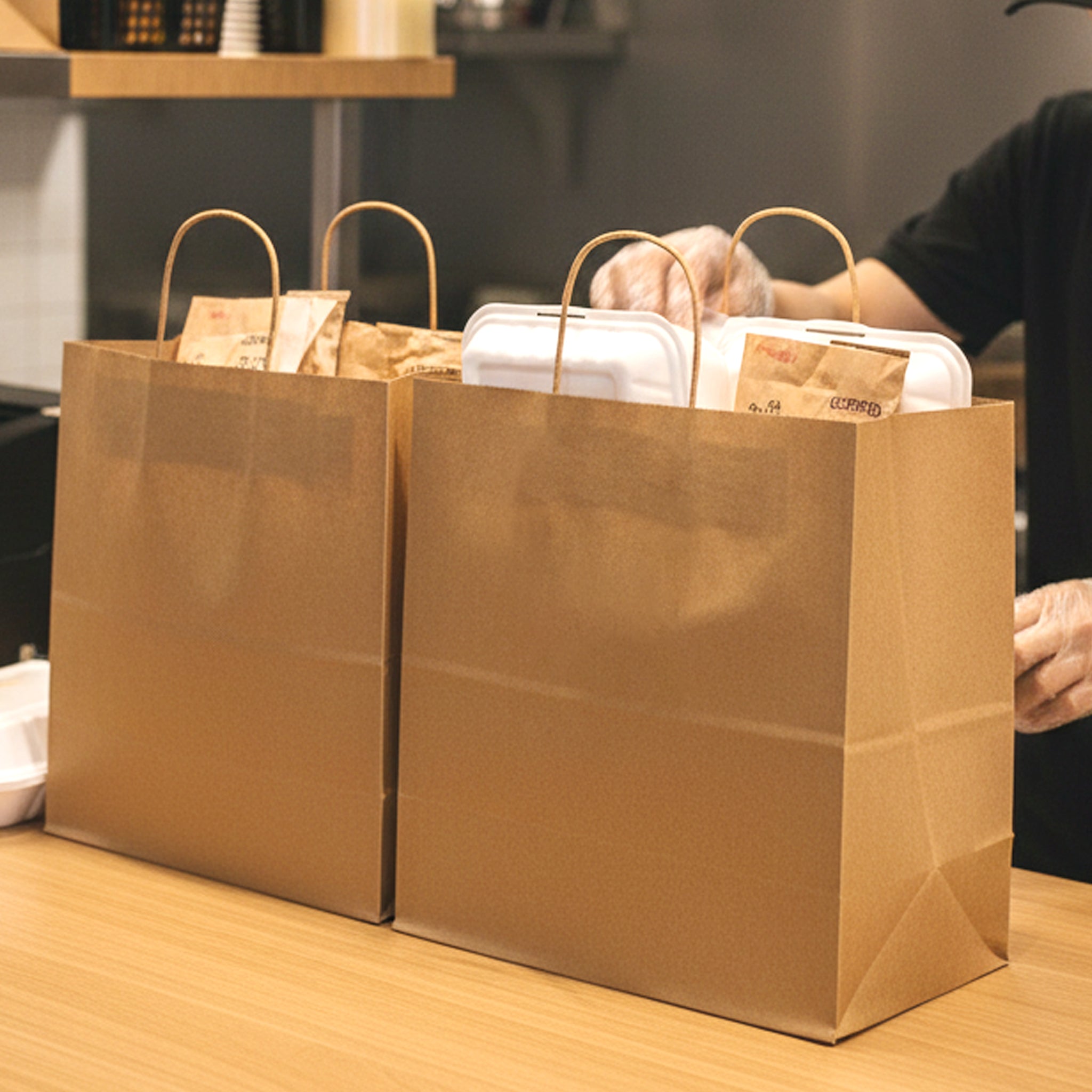 [250ct] 13" x 13"  x7" Kraft Paper Shopping Bags with Handles | Natural
