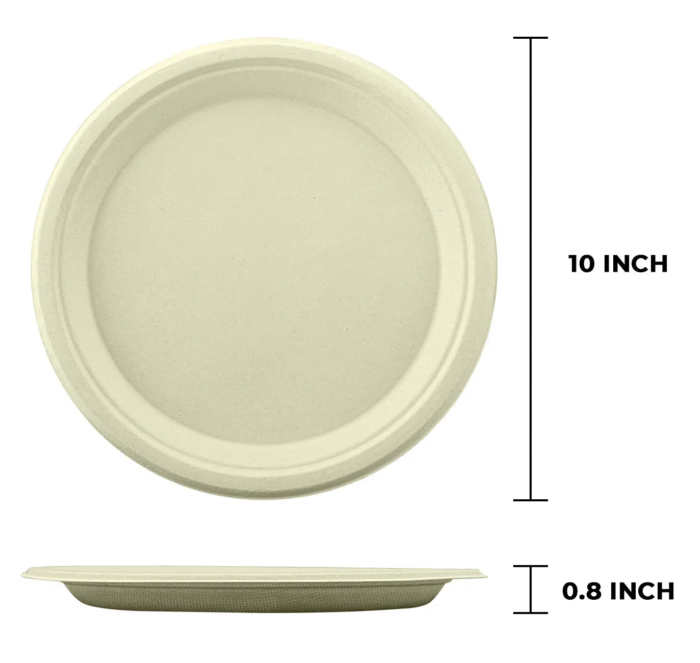 Natural Compostable  Bagasse 10-Inch Round Plates - 500/Case
