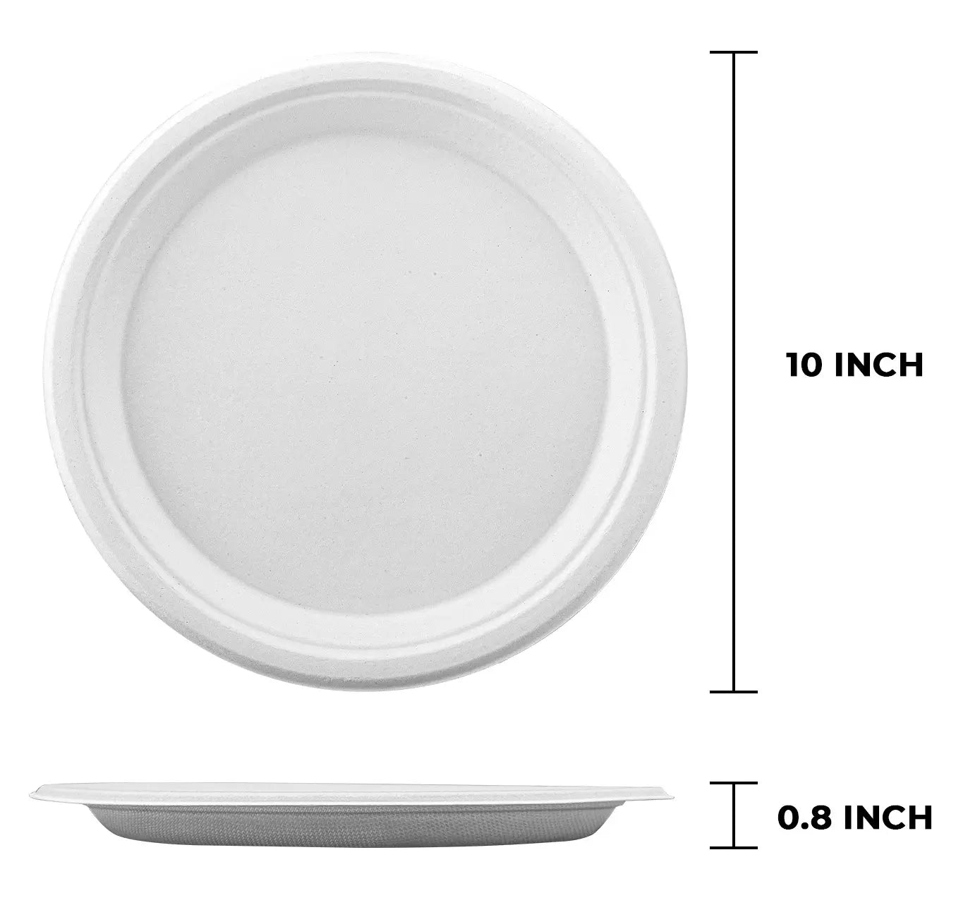 White Bagasse 10-Inch Round Plates - 500/Case