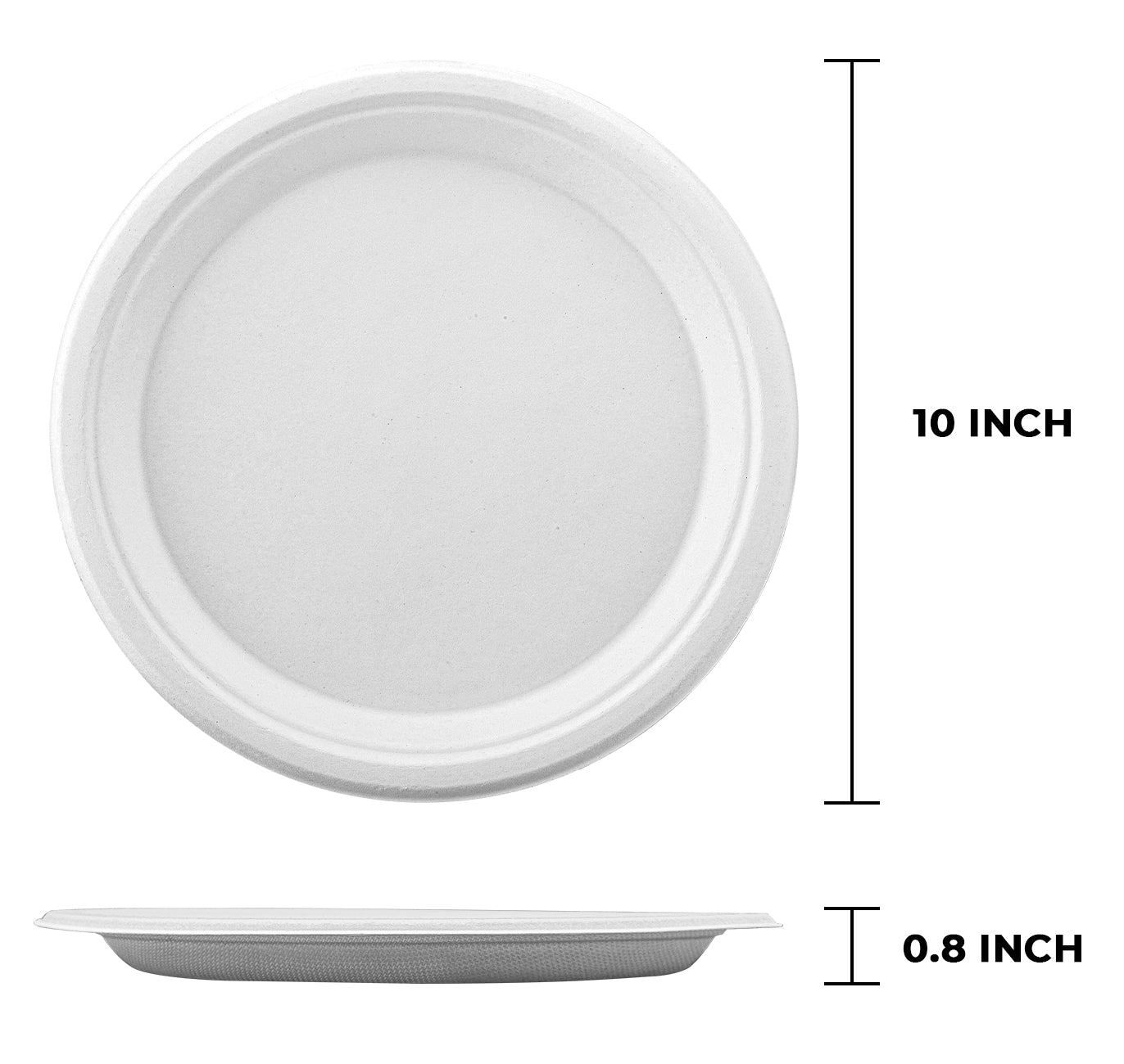 [500ct] Danube Blue 10" Compostable  Bagasse Plates | Round | White