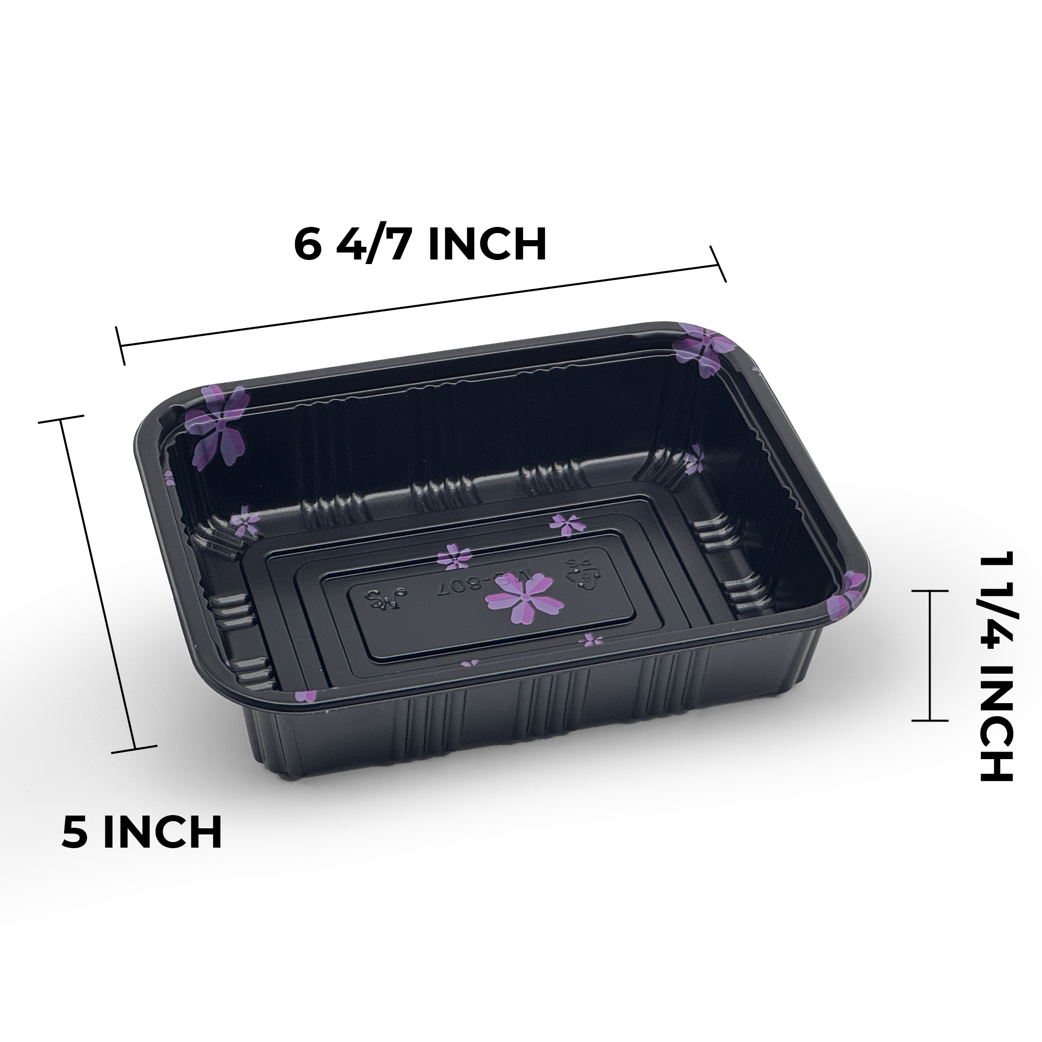 [550ct] 6 4/7" x 5" PS Plastic Rectangular Food Containers & Lids | Black
