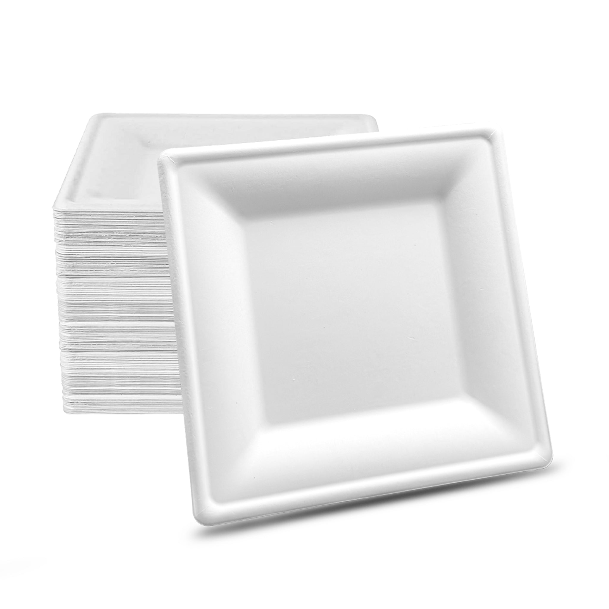White Bagasse Eco-Friendly 10"×10" Square Plates - 500/Case