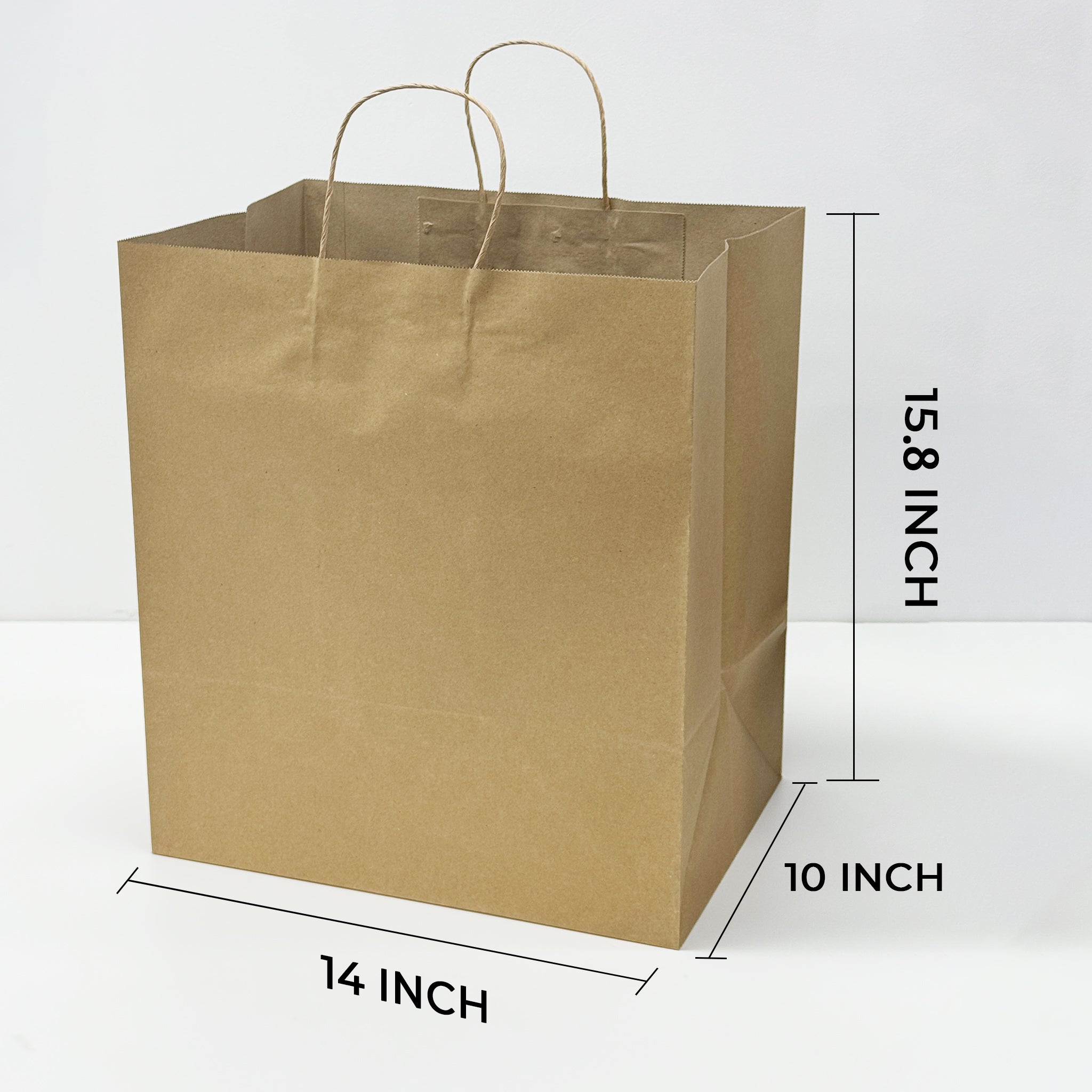 [200ct] 14" x 15.8"  x10" Kraft Paper Shopping Bags with Handles | Natural