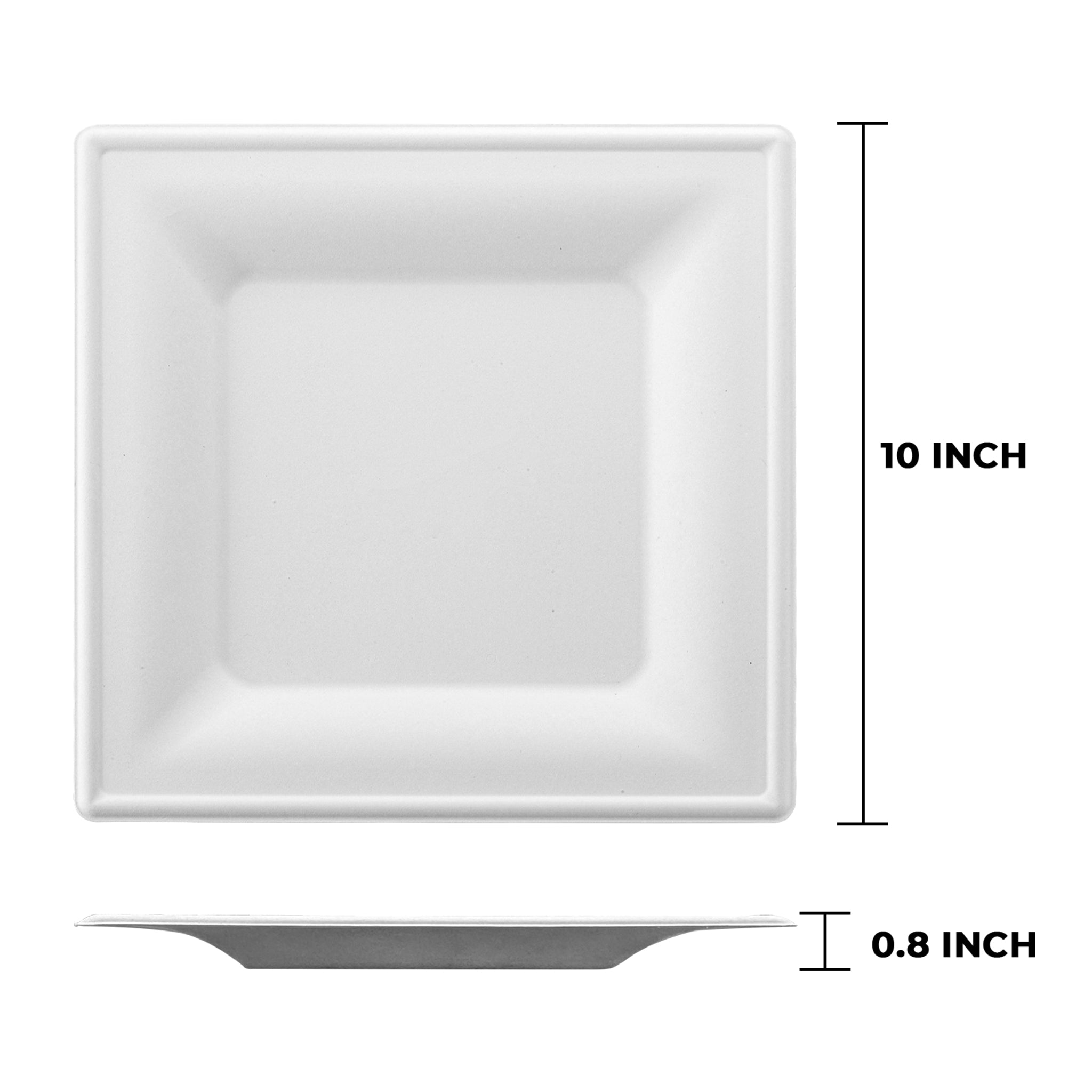 White Bagasse Eco-Friendly 10"×10" Square Plates - 500/Case
