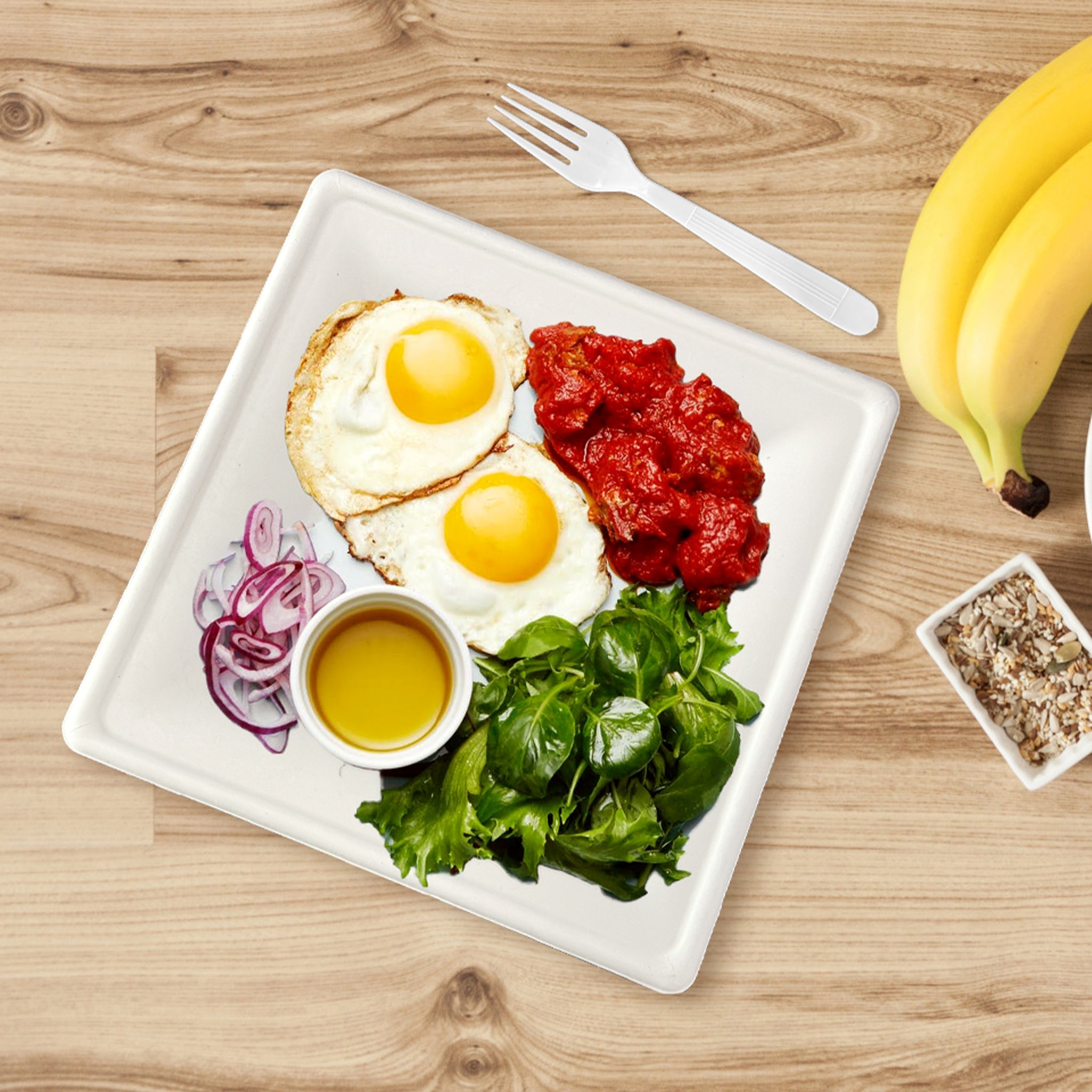 White Bagasse Eco-Friendly 10"×10" Square Plates - 500/Case